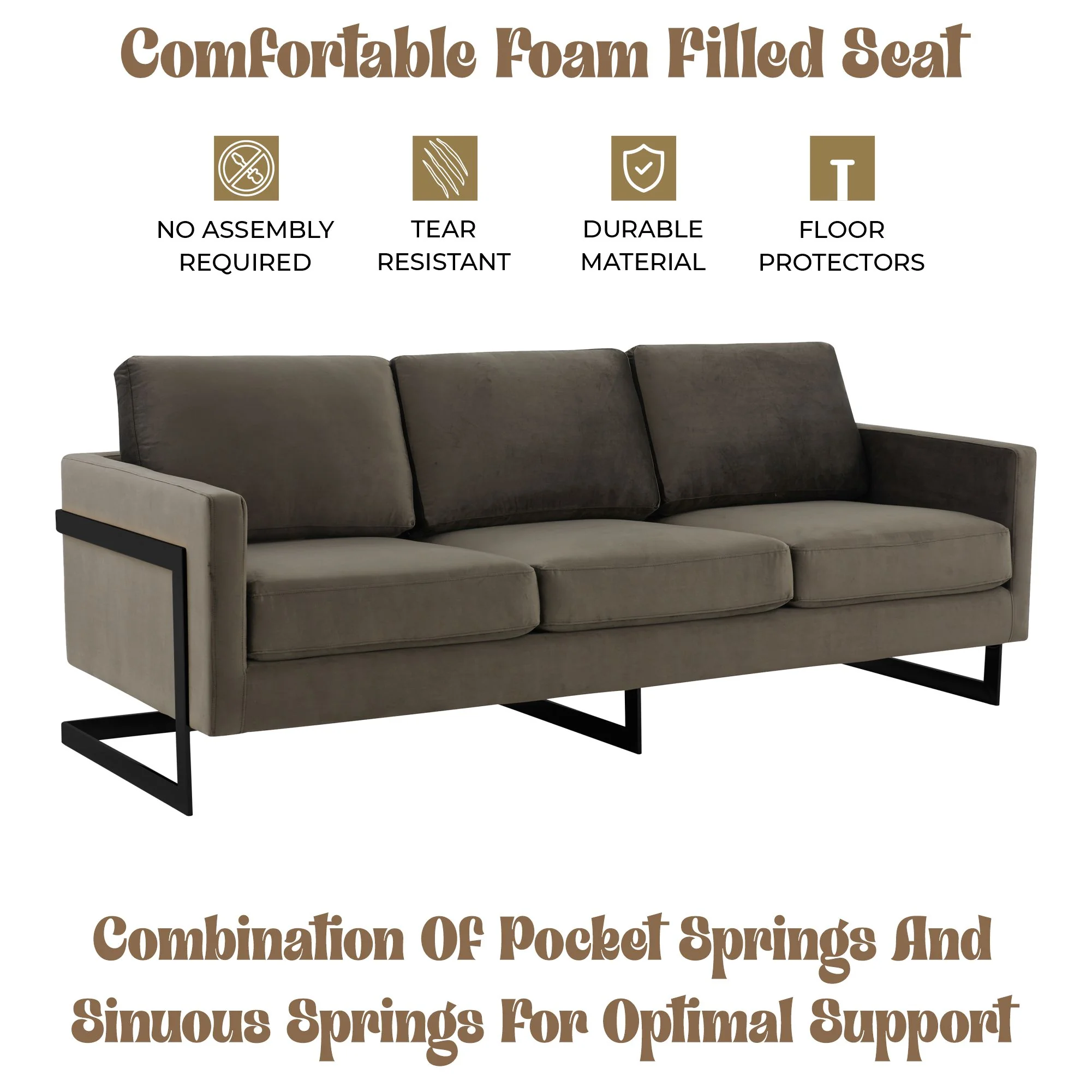 Lincoln Dark Grey Velvet Sofa With Black Frame