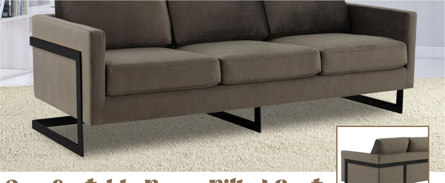 Lincoln Dark Grey Velvet Sofa With Black Frame