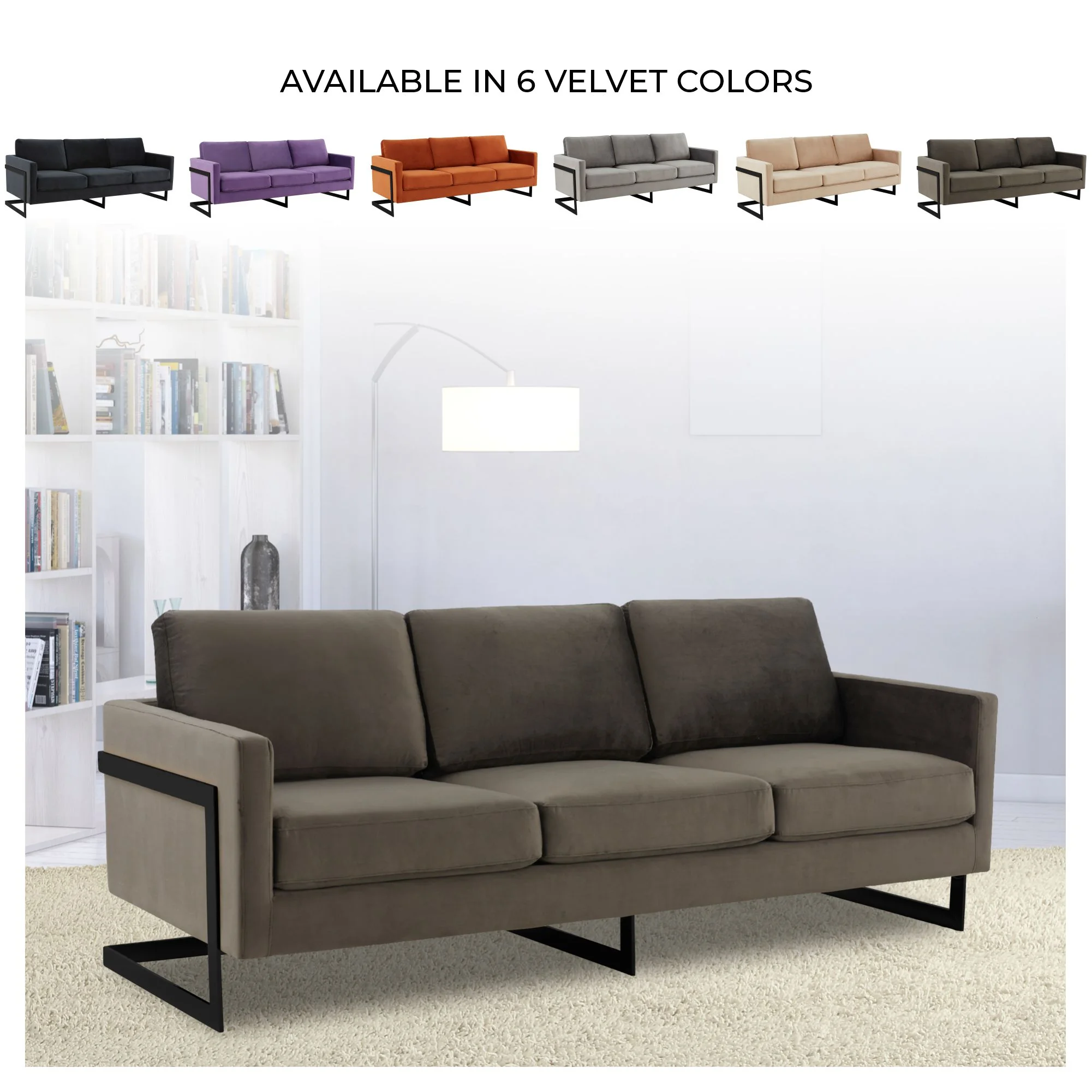Lincoln Dark Grey Velvet Sofa With Black Frame
