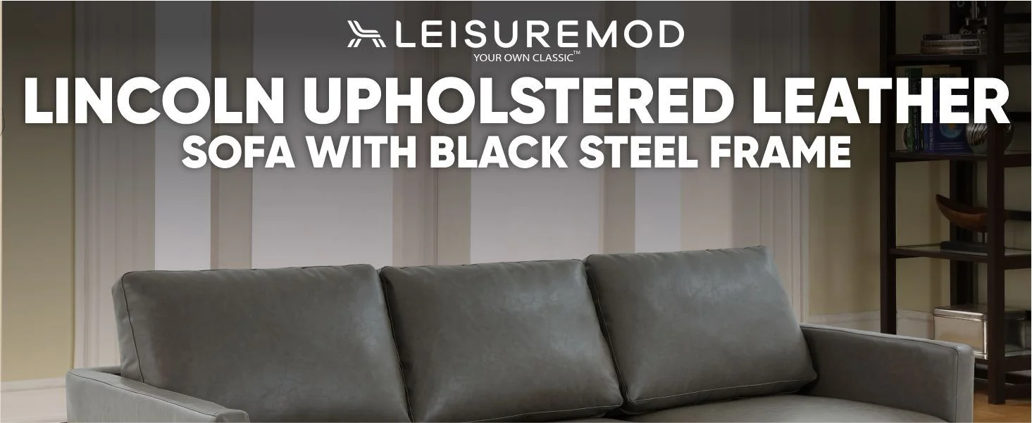 Lincoln Grey Leather Sofa With Black Frame