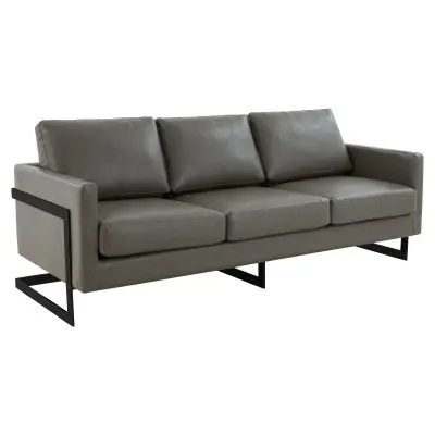 Lincoln Grey Leather Sofa With Black Frame
