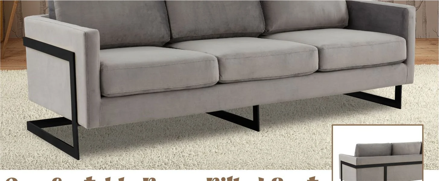 Lincoln Light Grey Velvet Sofa With Black Frame