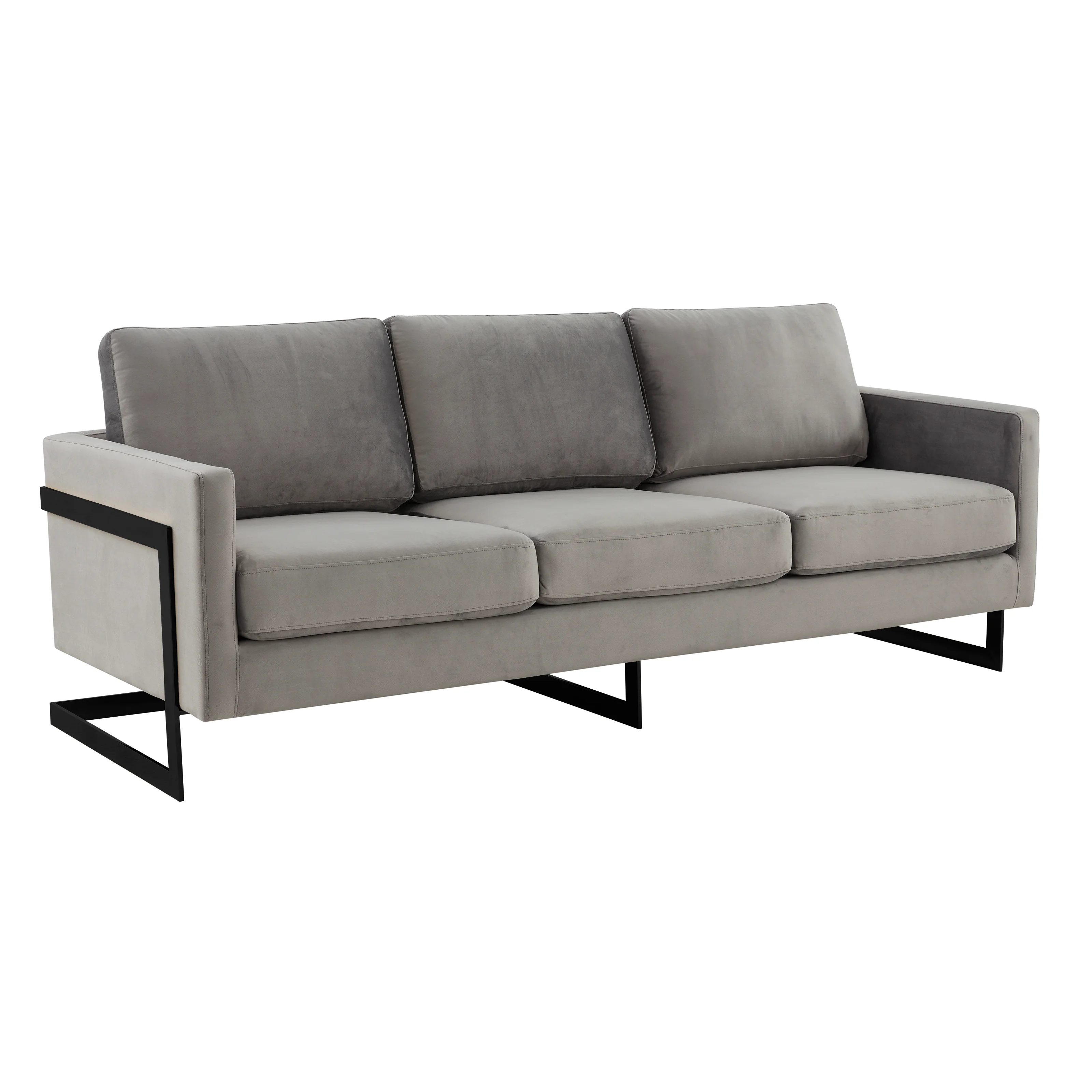 Lincoln Light Grey Velvet Sofa With Black Frame