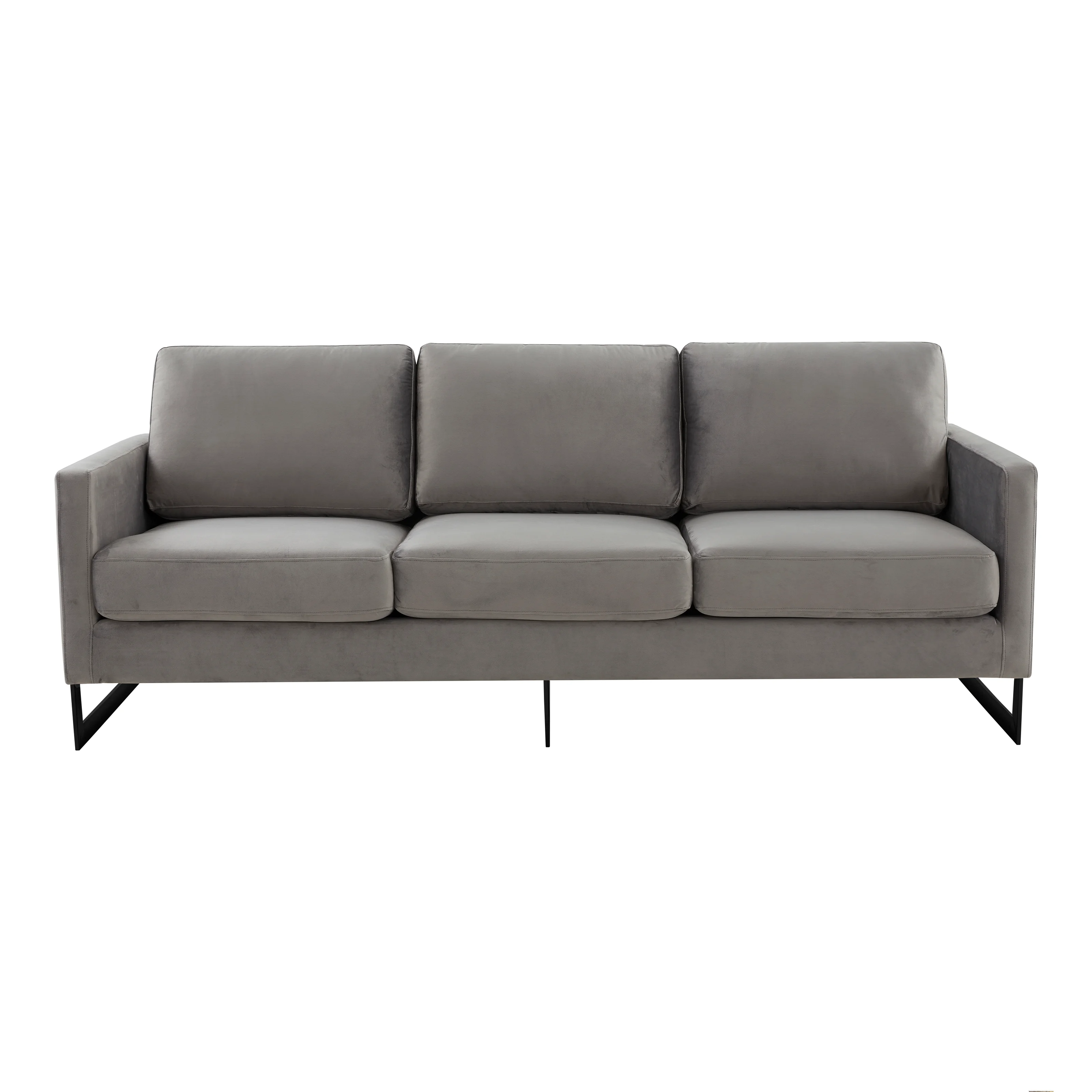 Lincoln Light Grey Velvet Sofa With Black Frame