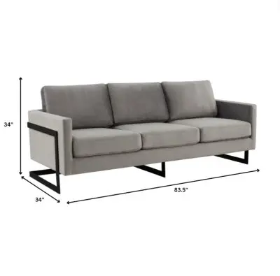 Lincoln Light Grey Velvet Sofa With Black Frame