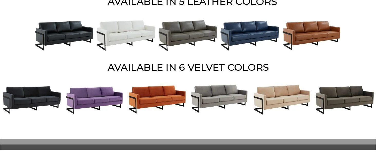 Lincoln White Leather Sofa With Black Frame