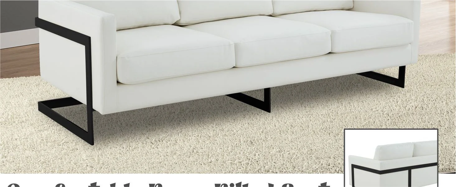 Lincoln White Leather Sofa With Black Frame