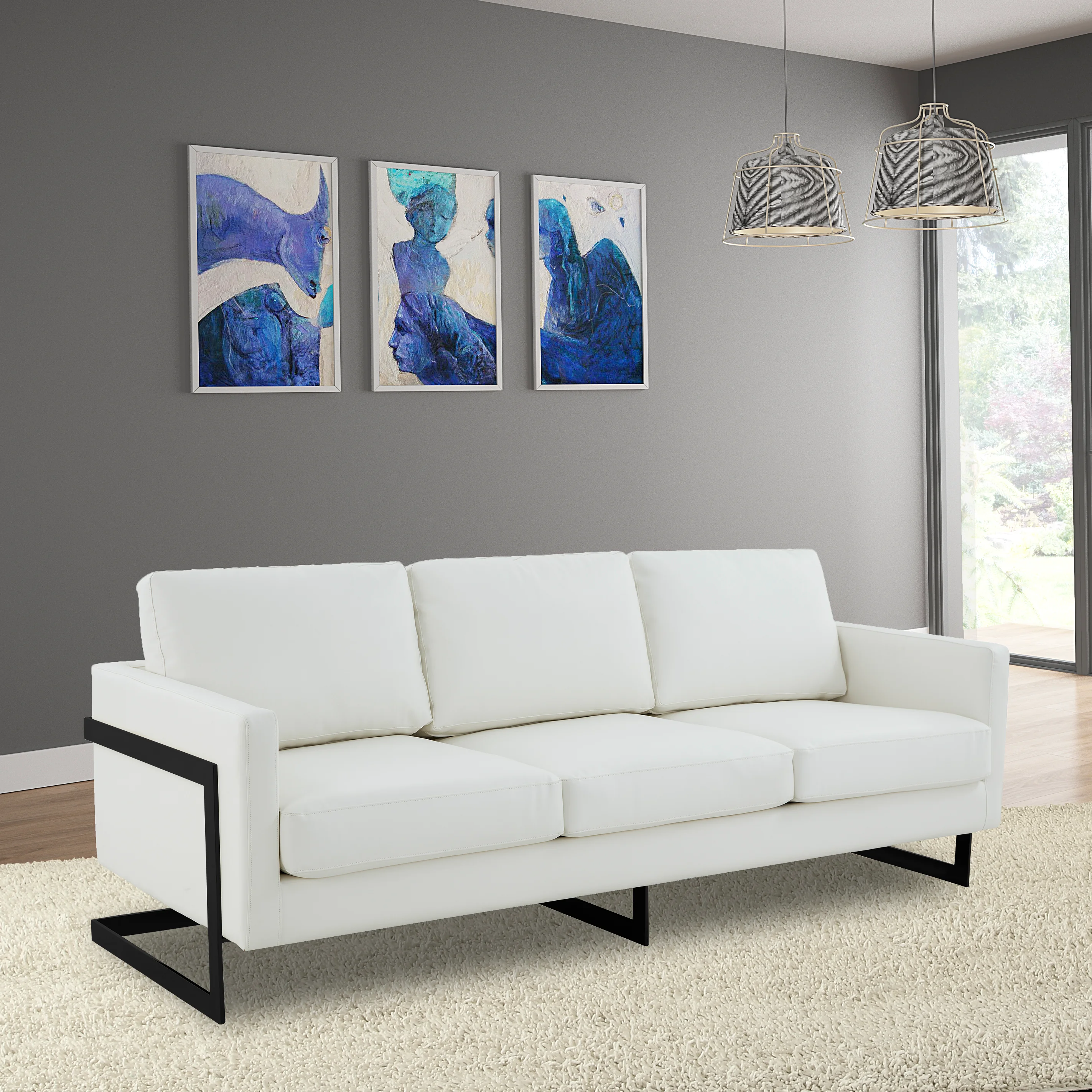 Lincoln White Leather Sofa With Black Frame