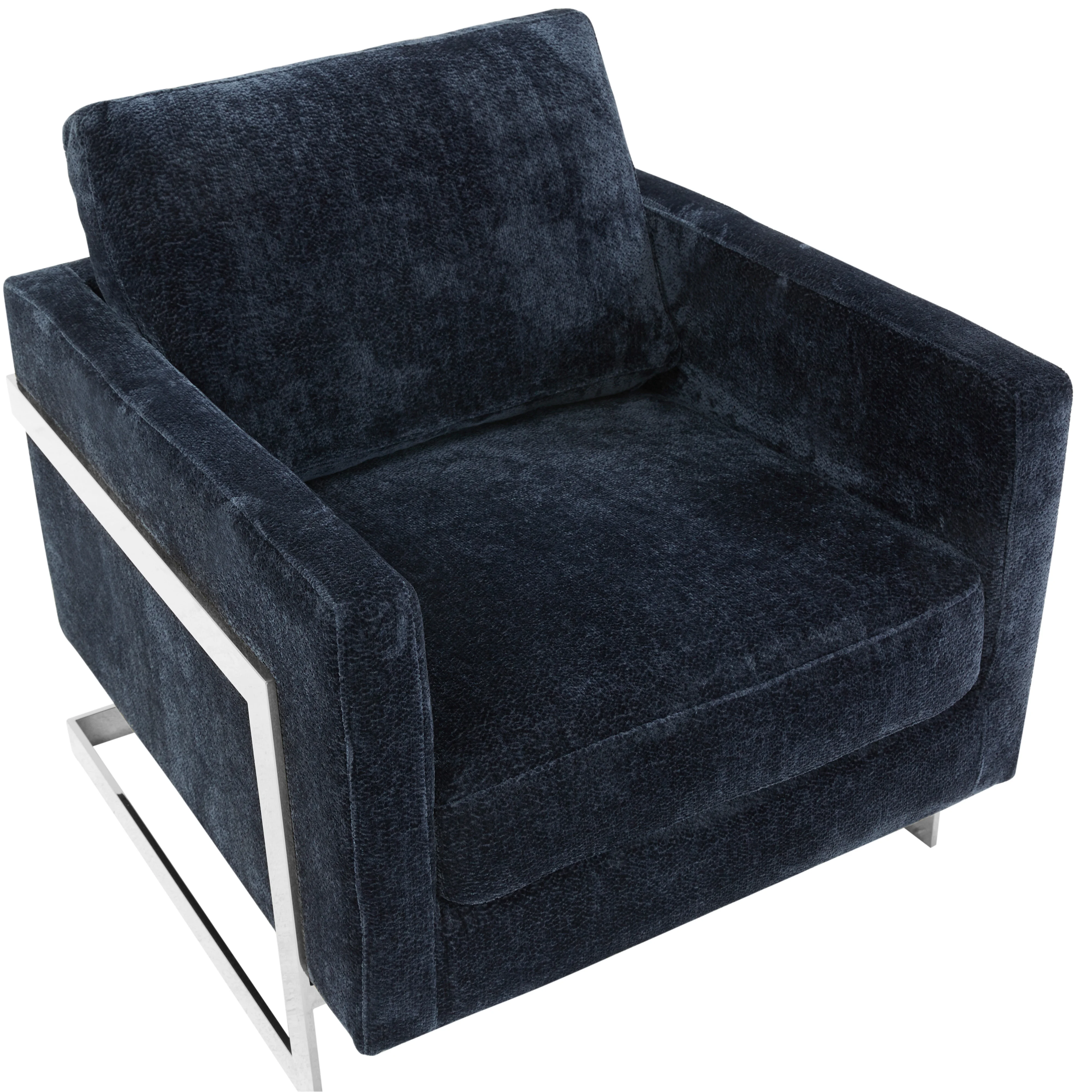 Lincoln Blue Boucle Accent Armchair With Chromed Frame