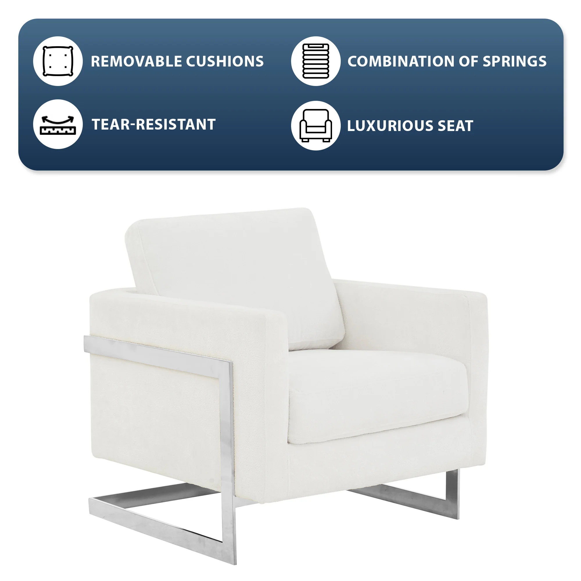 Lincoln White Boucle Accent Armchair With Chromed Frame