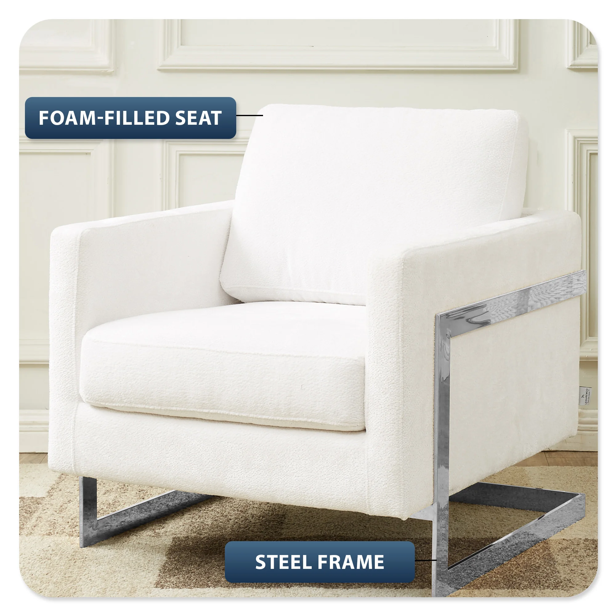 Lincoln White Boucle Accent Armchair With Chromed Frame