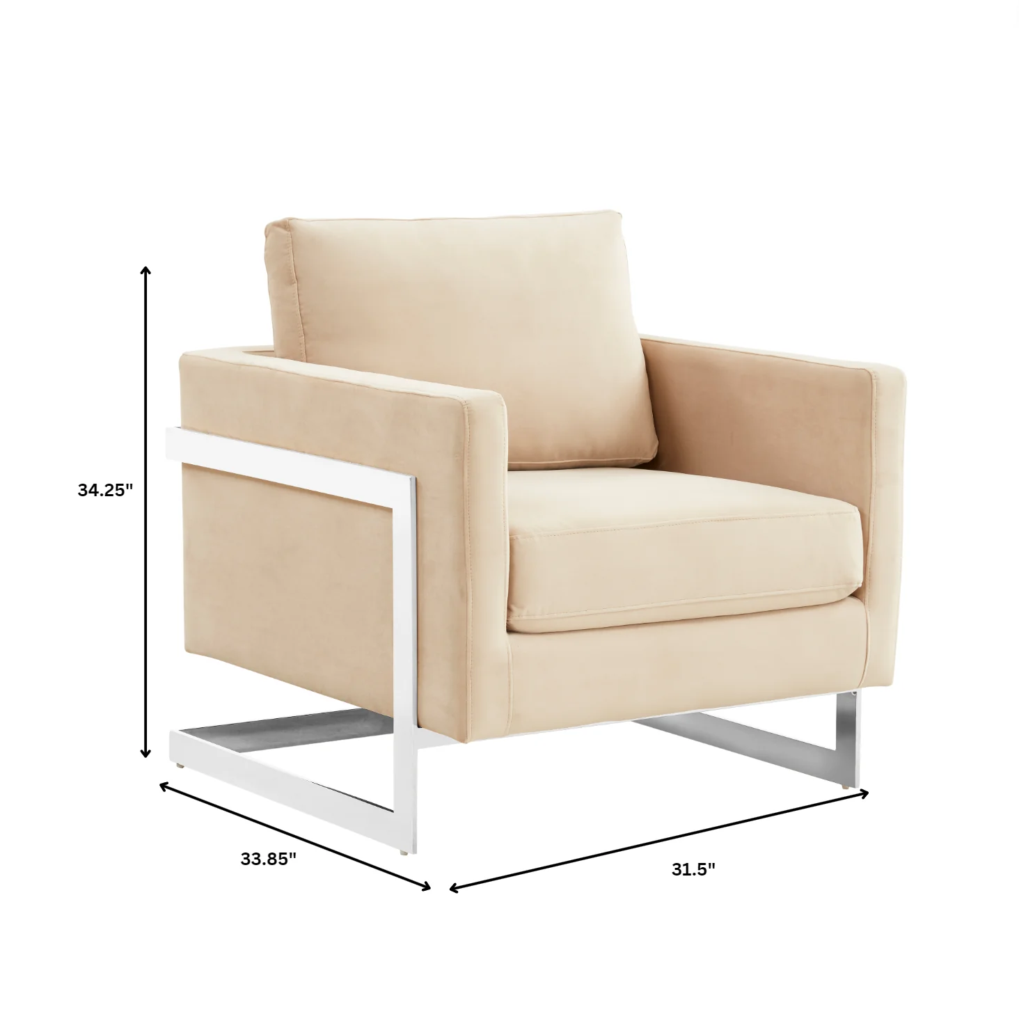 Lincoln Velvet Accent Armchair With Chromed Frame in Beige