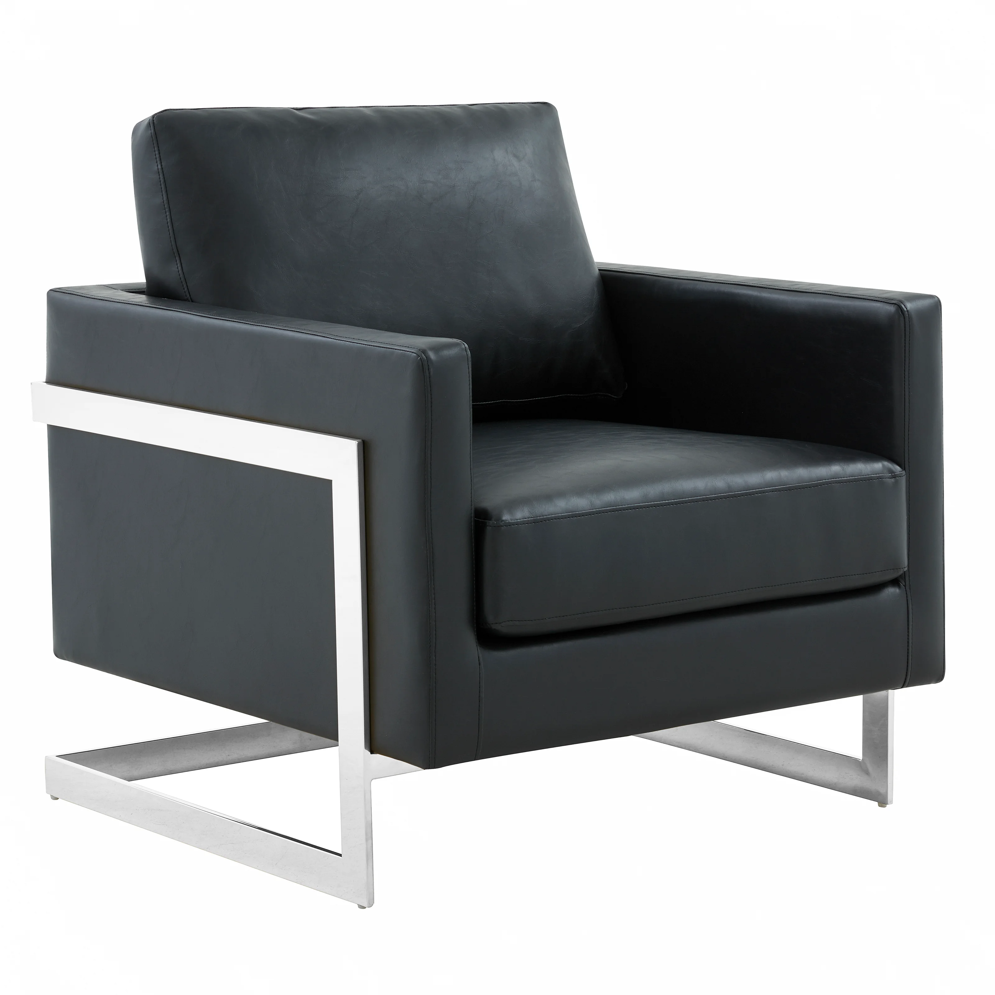 Lincoln Leather Accent Armchair With Silver Frame
