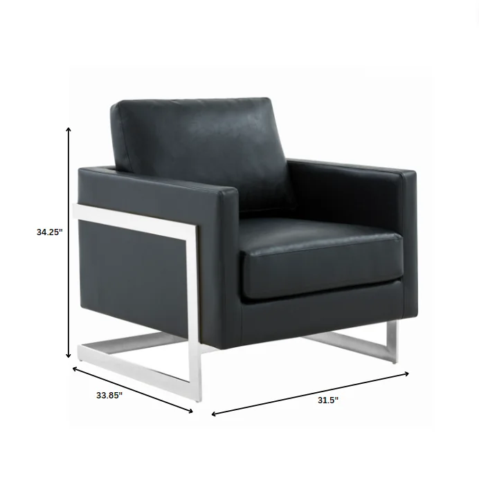 Lincoln Leather Accent Armchair With Silver Frame