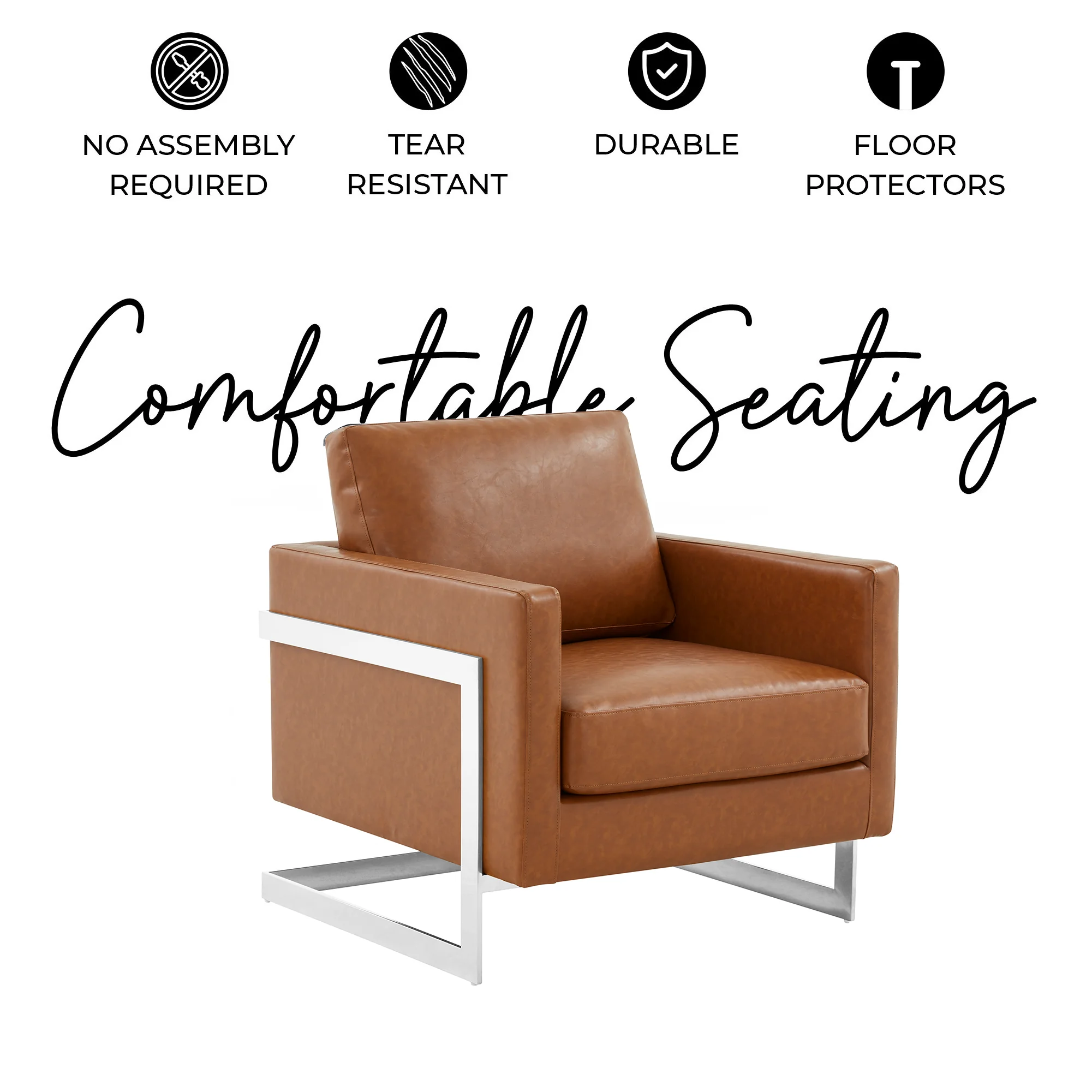 Lincoln Leather Accent Armchair With Silver Frame