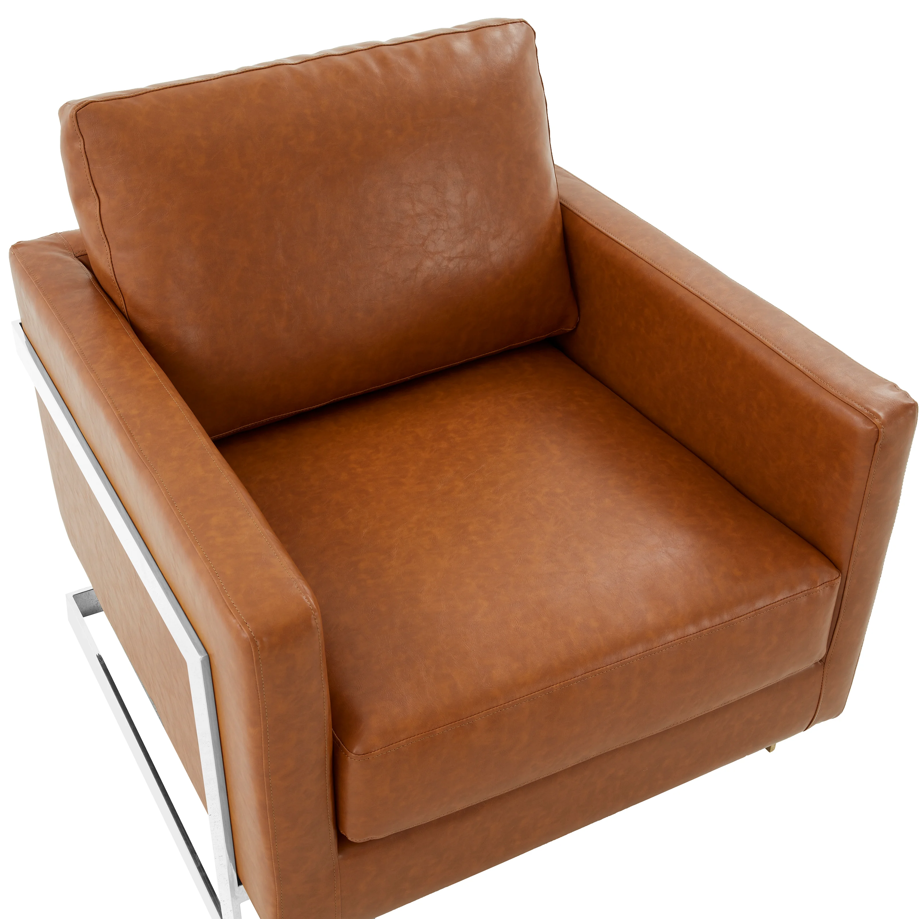 Lincoln Leather Accent Armchair With Silver Frame