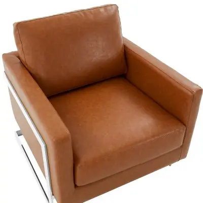 Lincoln Leather Accent Armchair With Silver Frame
