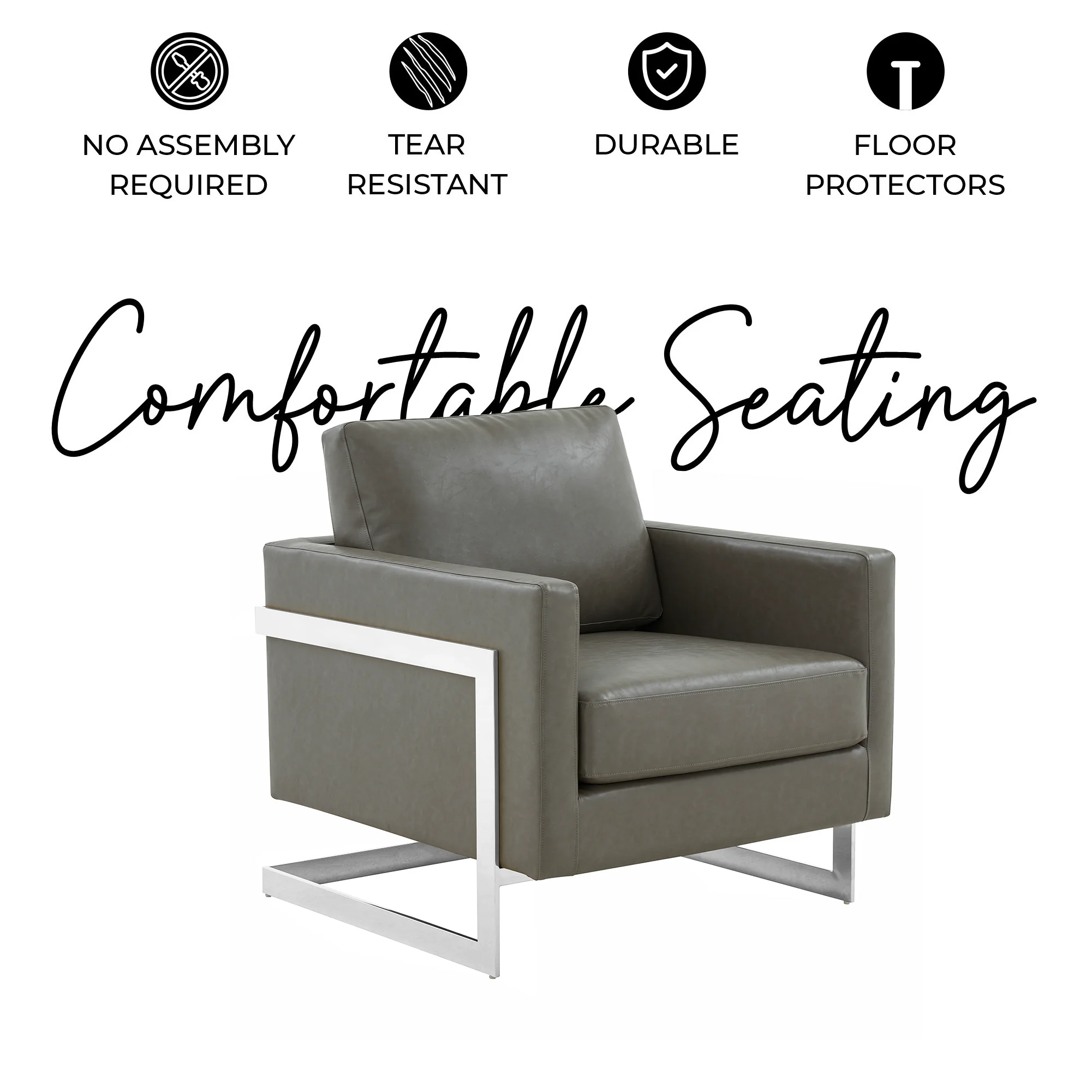 Lincoln Leather Accent Armchair With Silver Frame