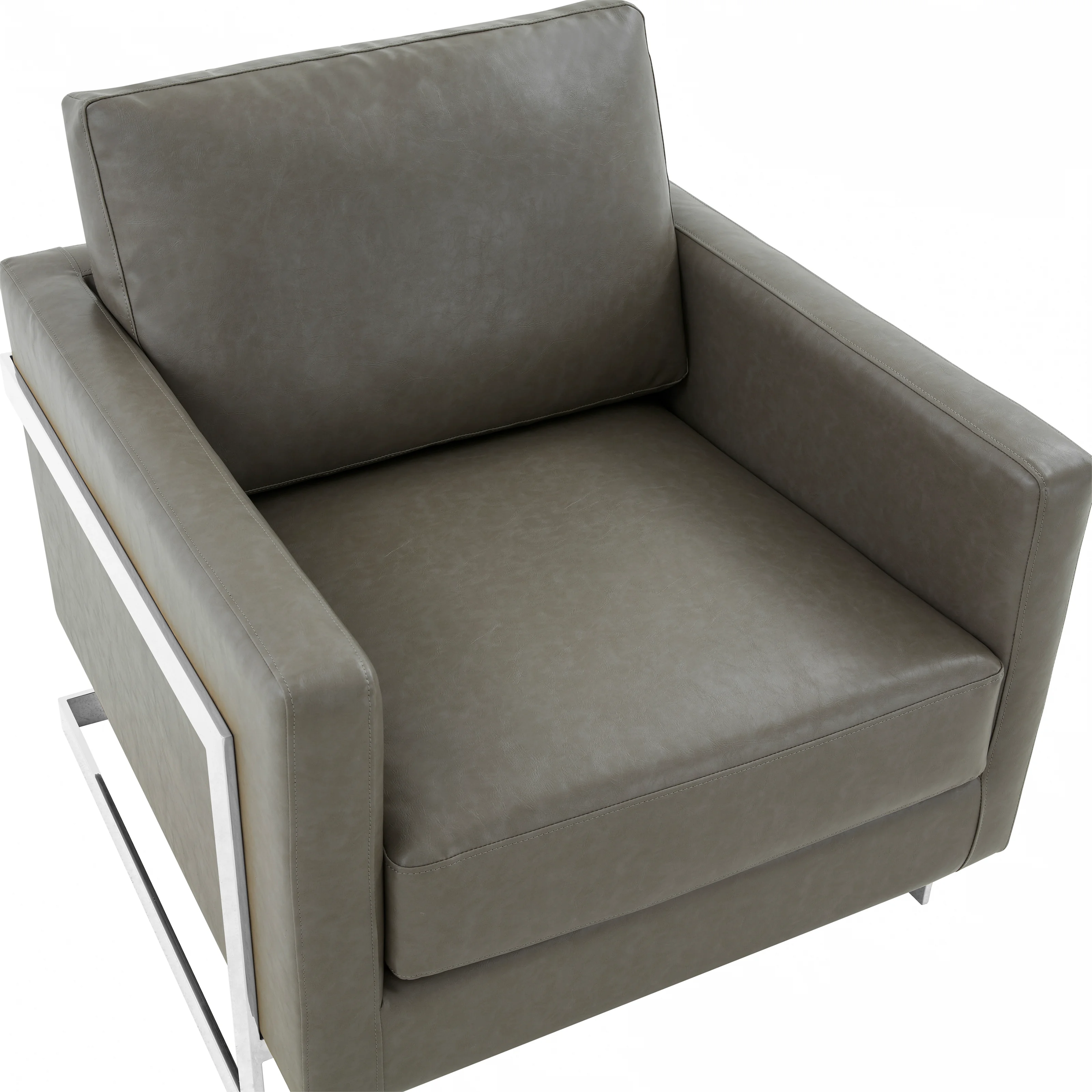 Lincoln Leather Accent Armchair With Silver Frame
