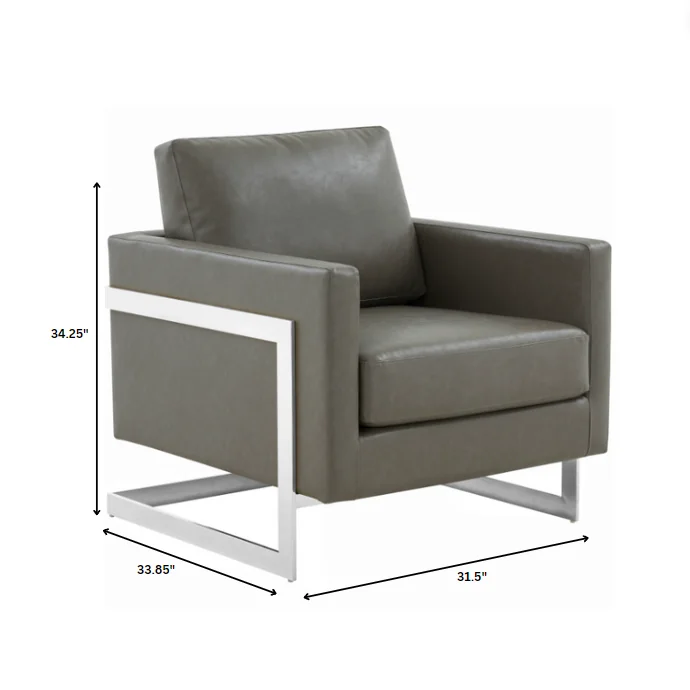 Lincoln Leather Accent Armchair With Silver Frame