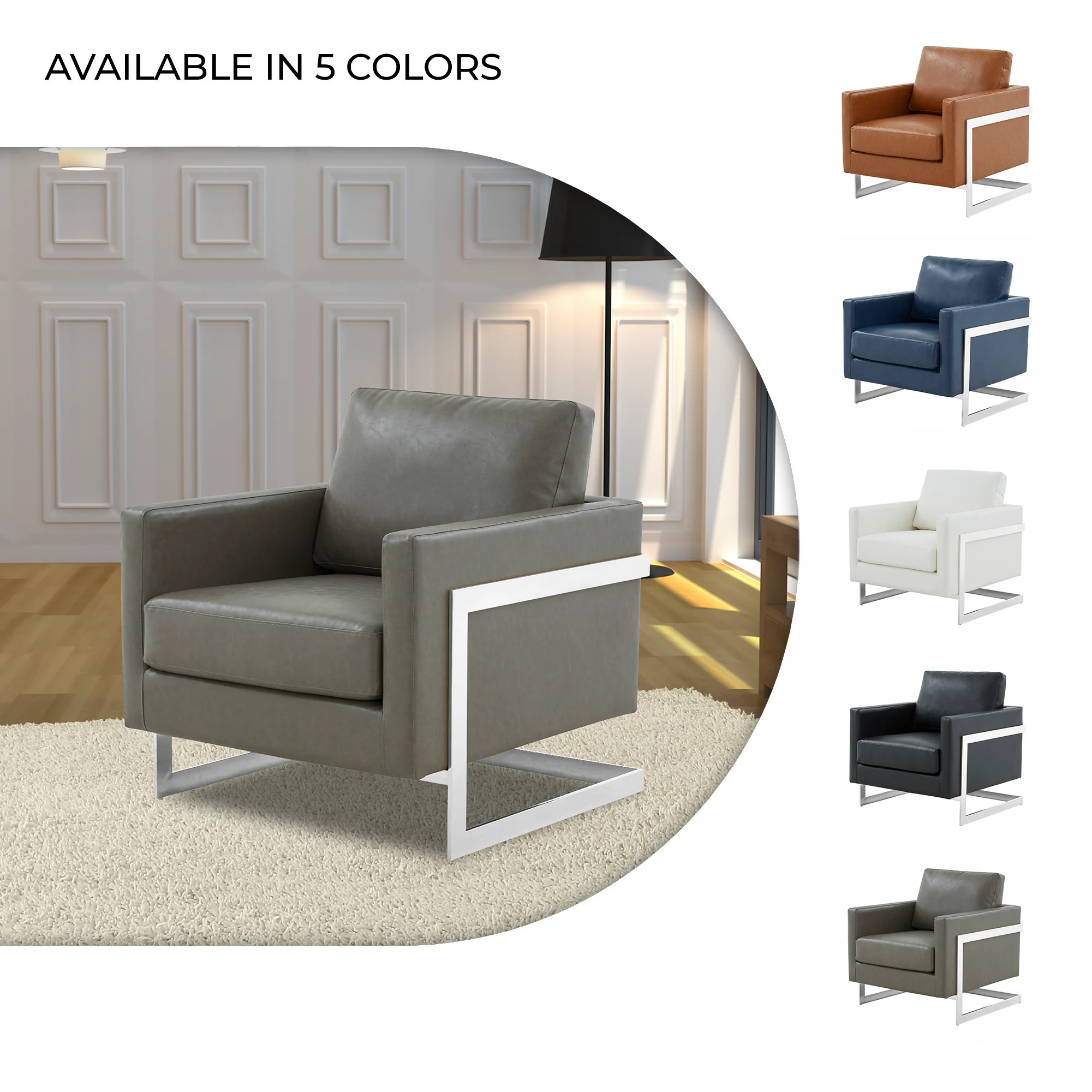 Lincoln Leather Accent Armchair With Silver Frame