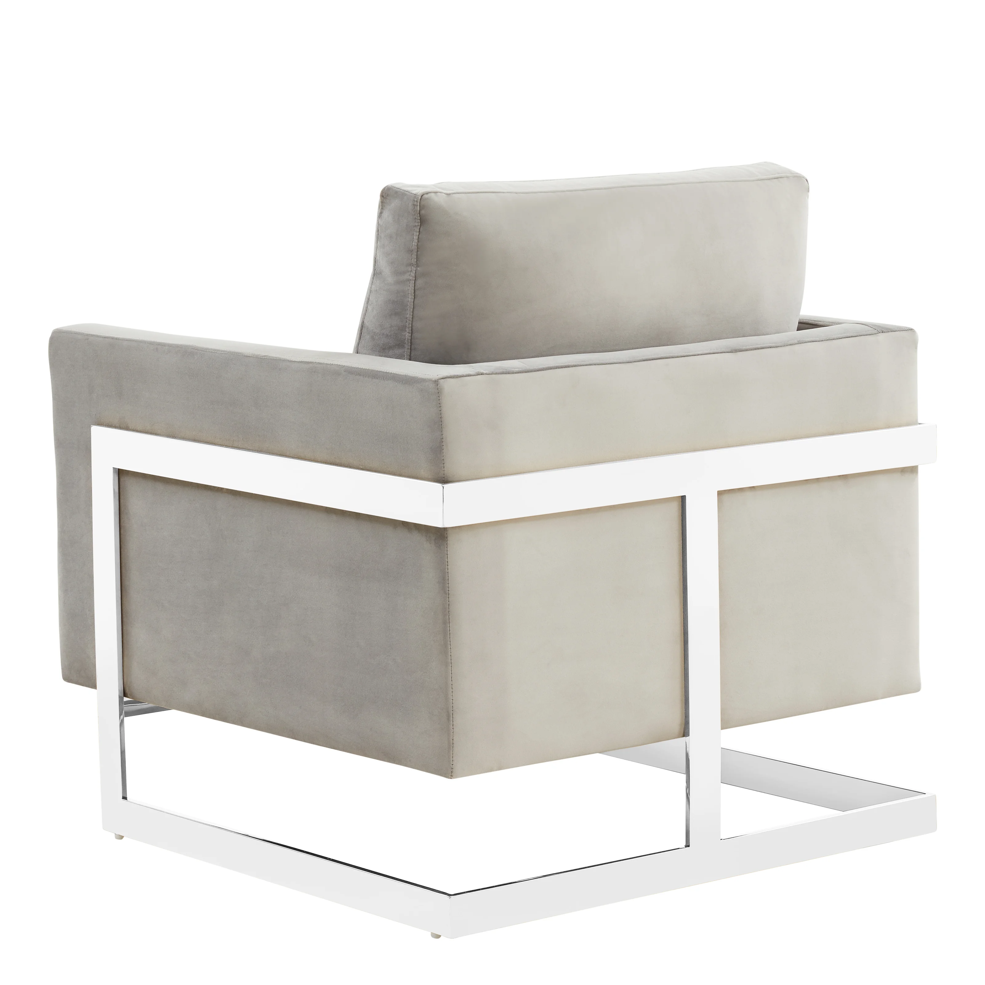 Lincoln Velvet Accent Armchair With Chromed Frame in Light Grey