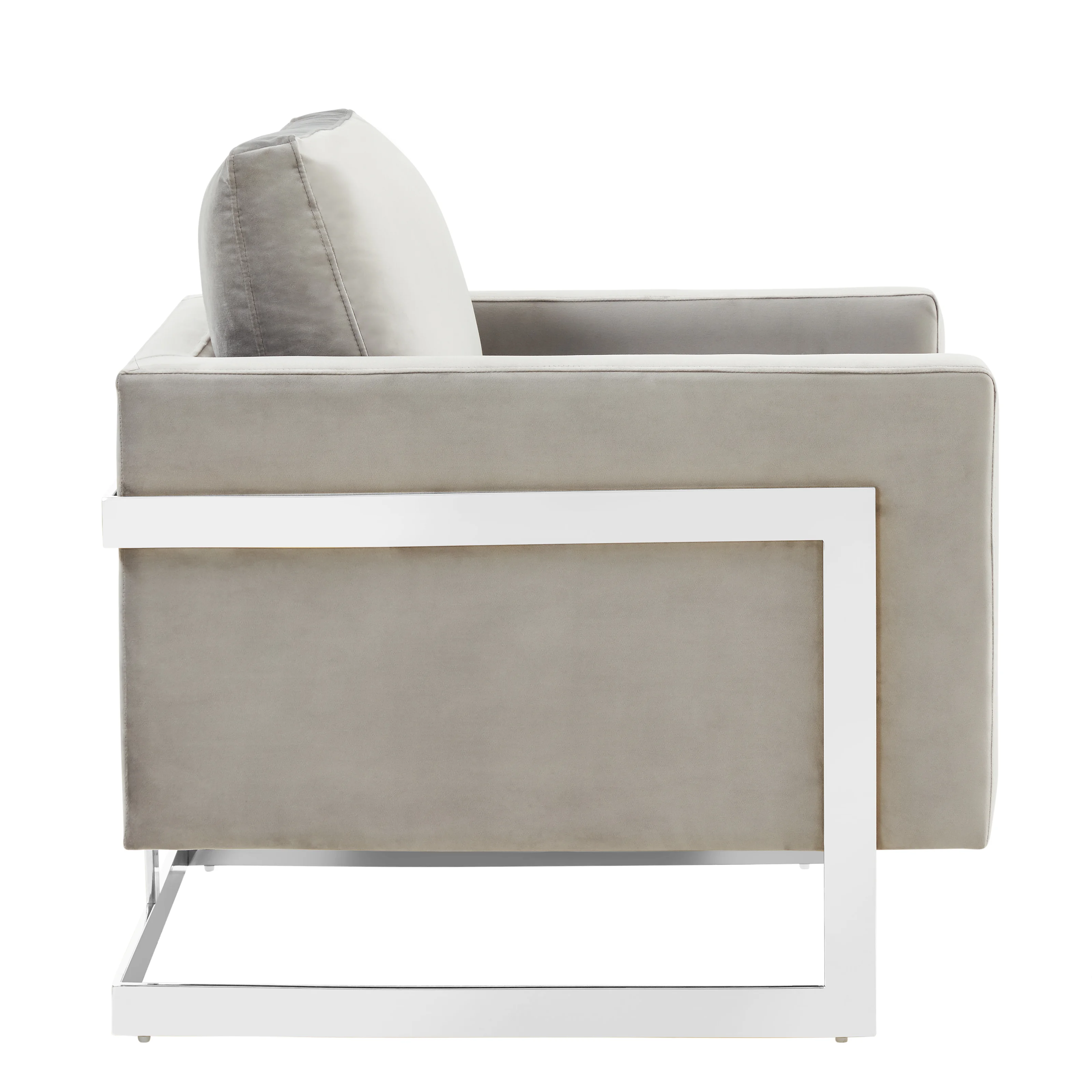 Lincoln Velvet Accent Armchair With Chromed Frame in Light Grey