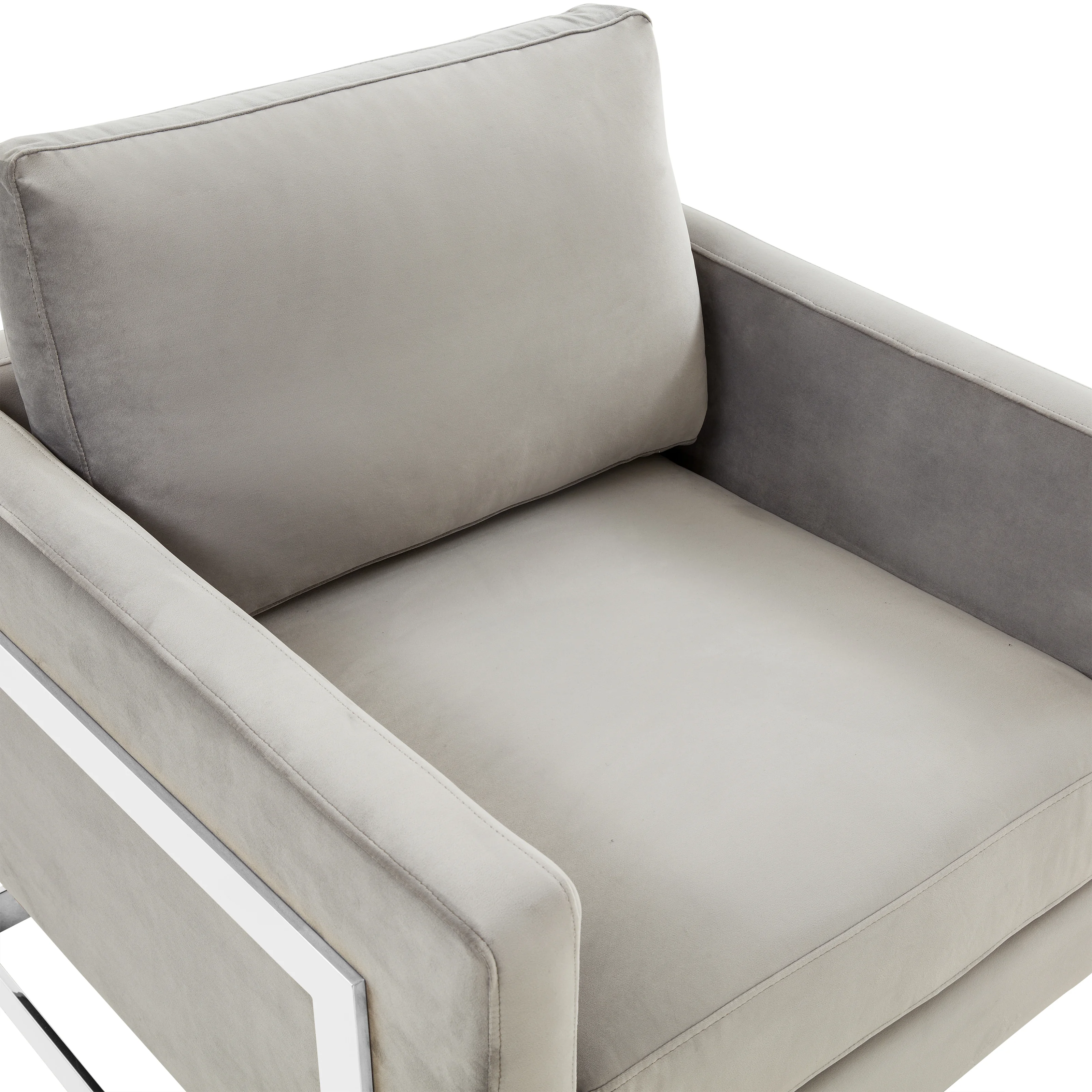 Lincoln Velvet Accent Armchair With Chromed Frame in Light Grey