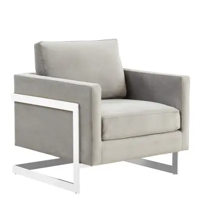 Lincoln Velvet Accent Armchair With Chromed Frame in Light Grey