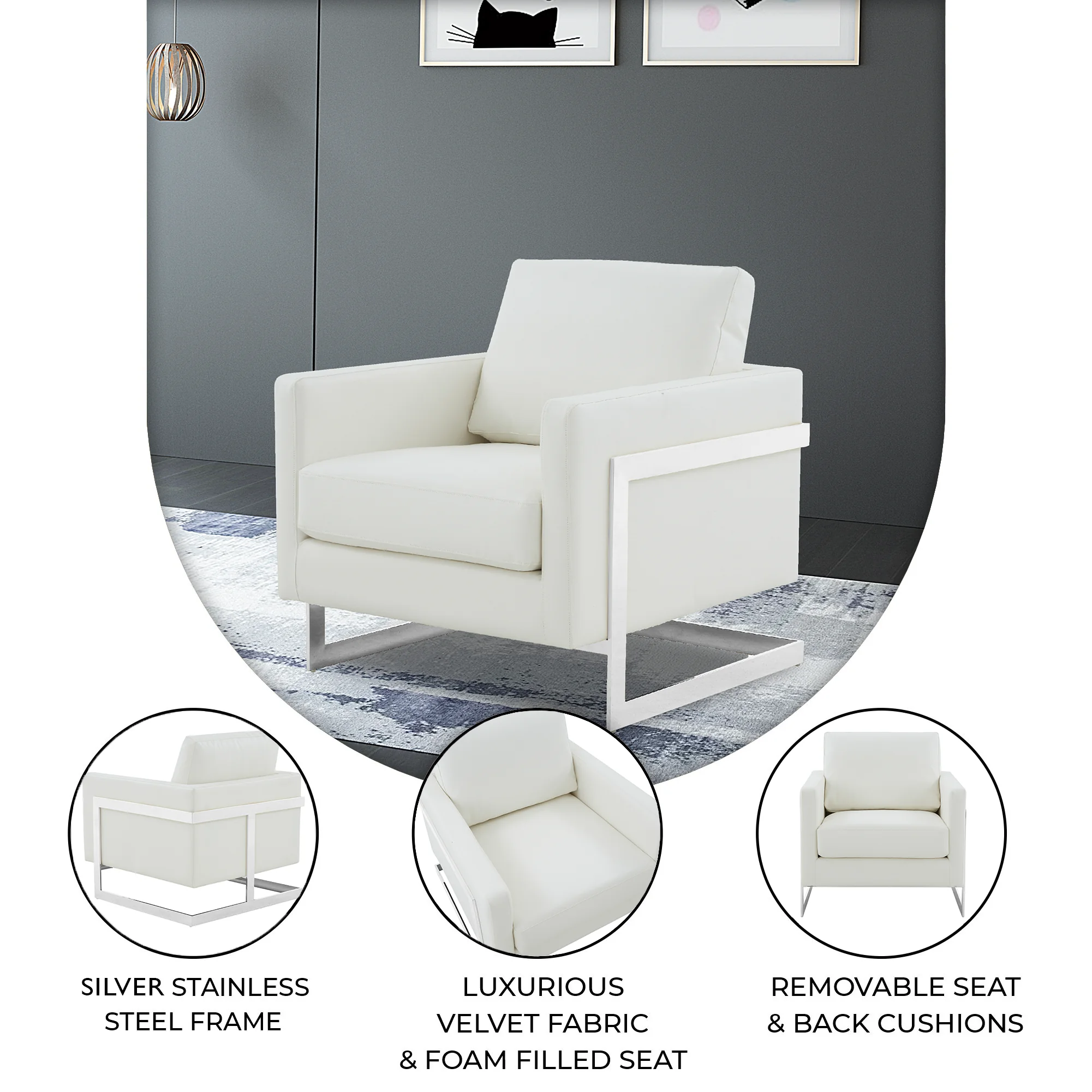 Lincoln Leather Accent Armchair With Silver Frame