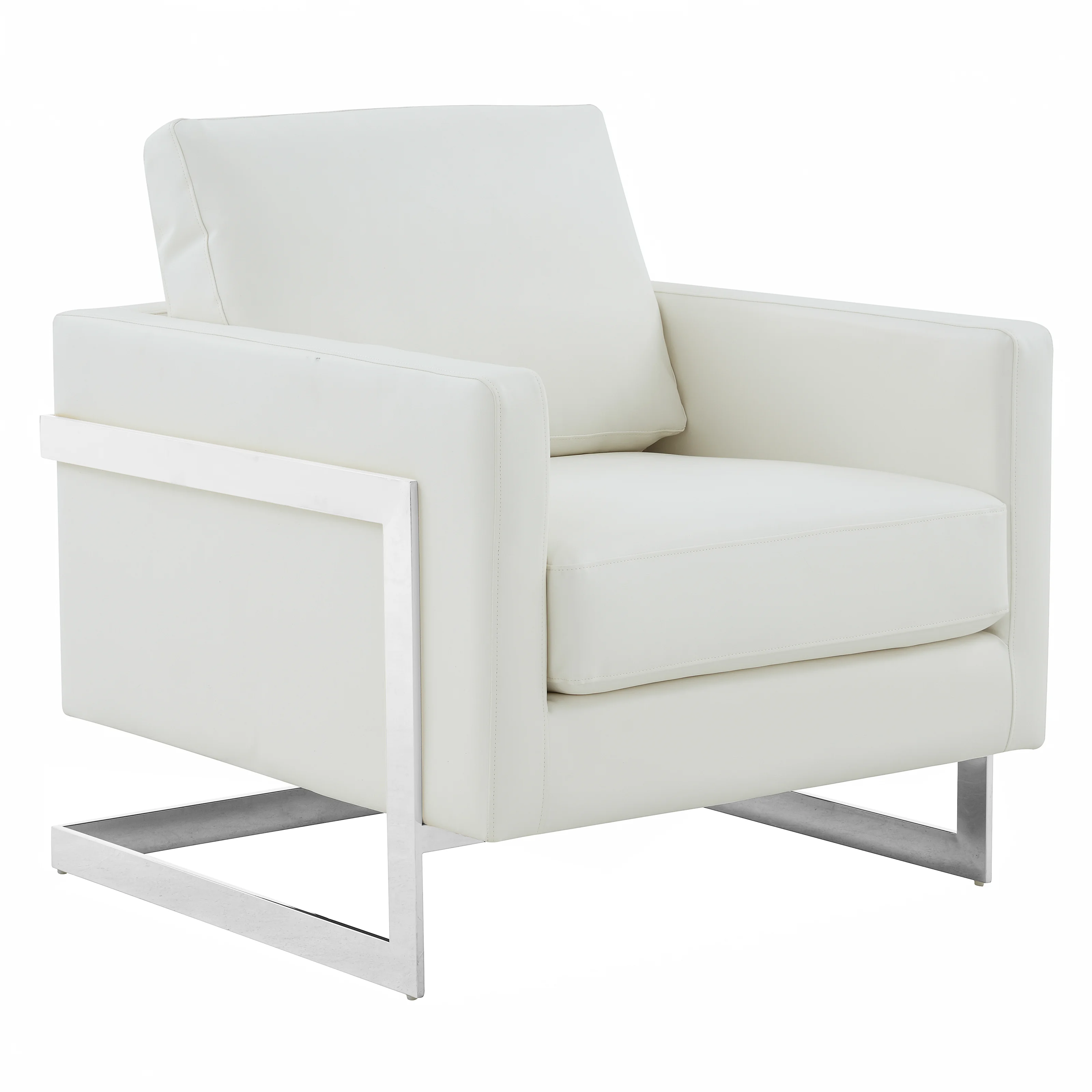 Lincoln Leather Accent Armchair With Silver Frame