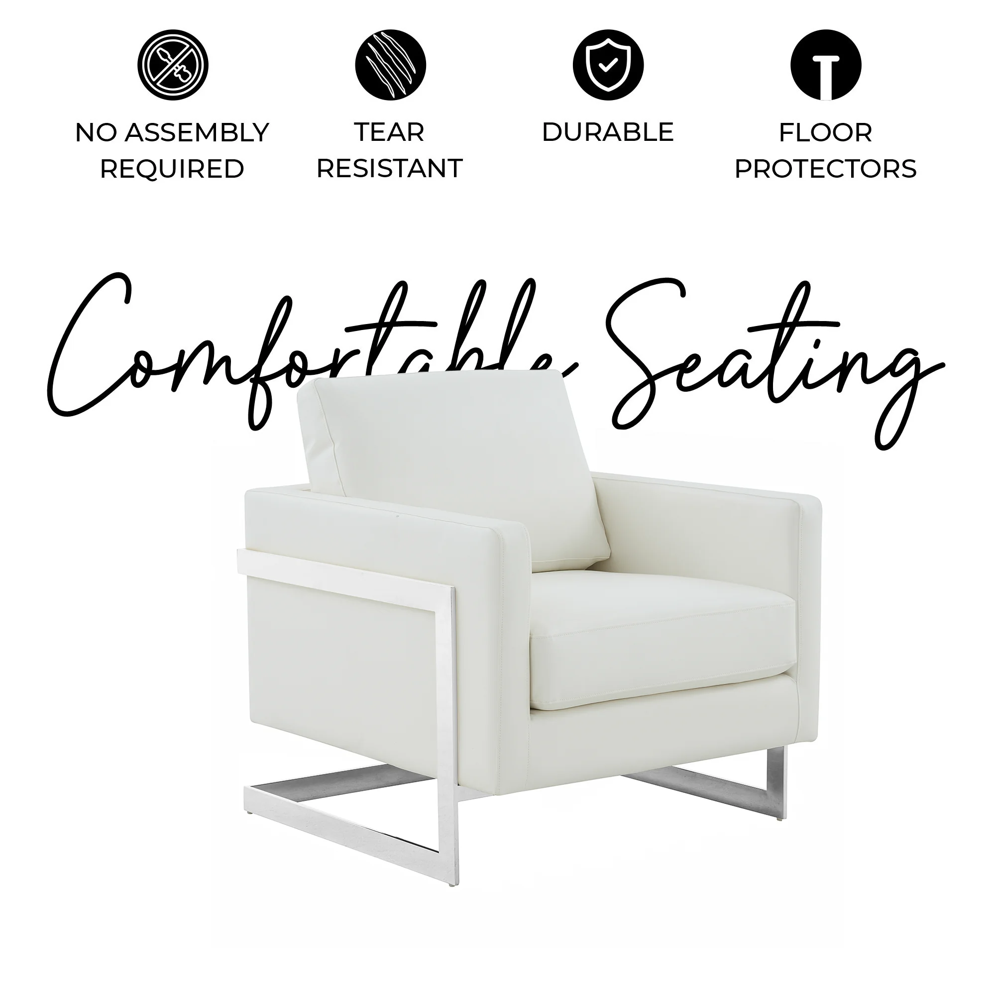 Lincoln Leather Accent Armchair With Silver Frame