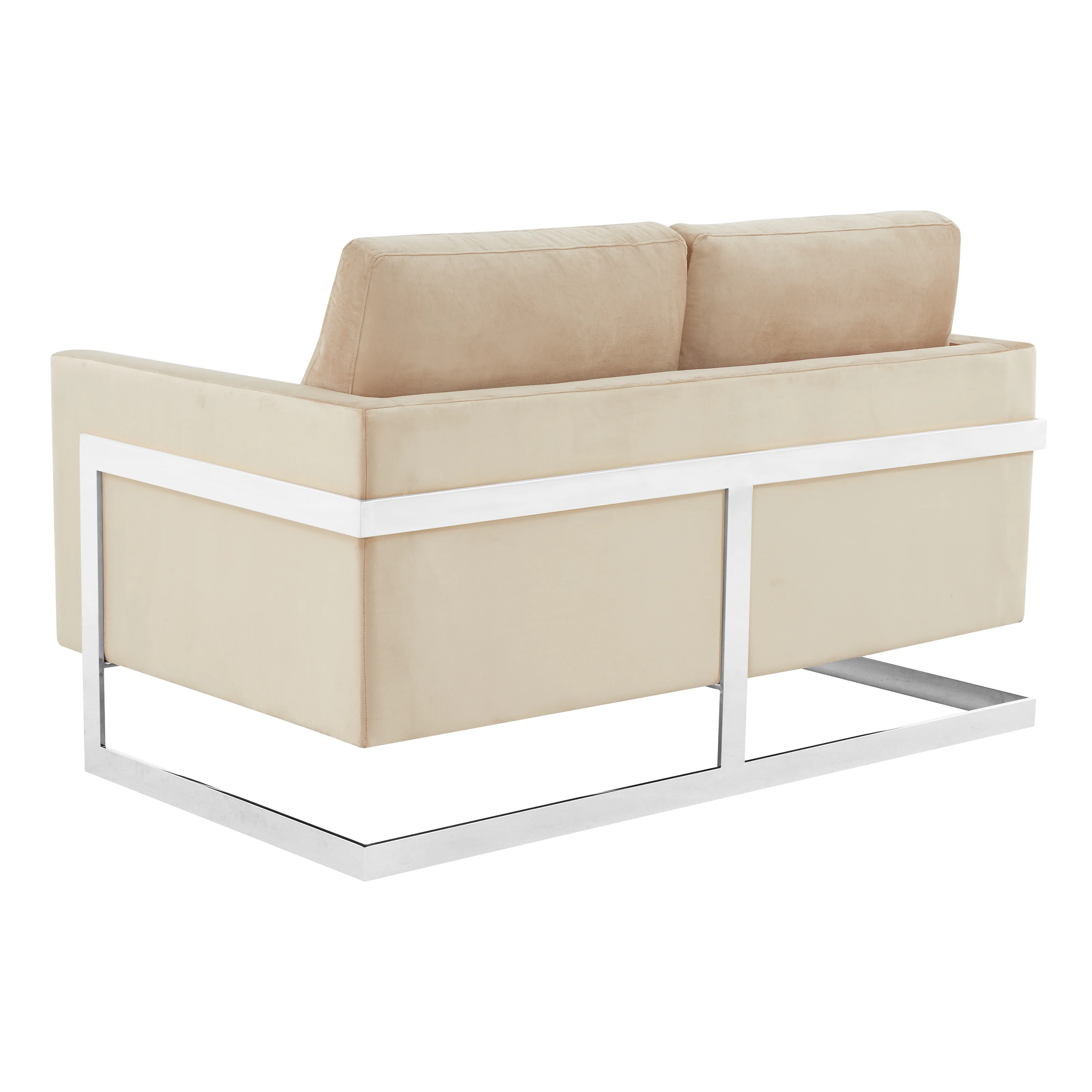 Lincoln Beige Velvet Loveseat With Chromed Frame