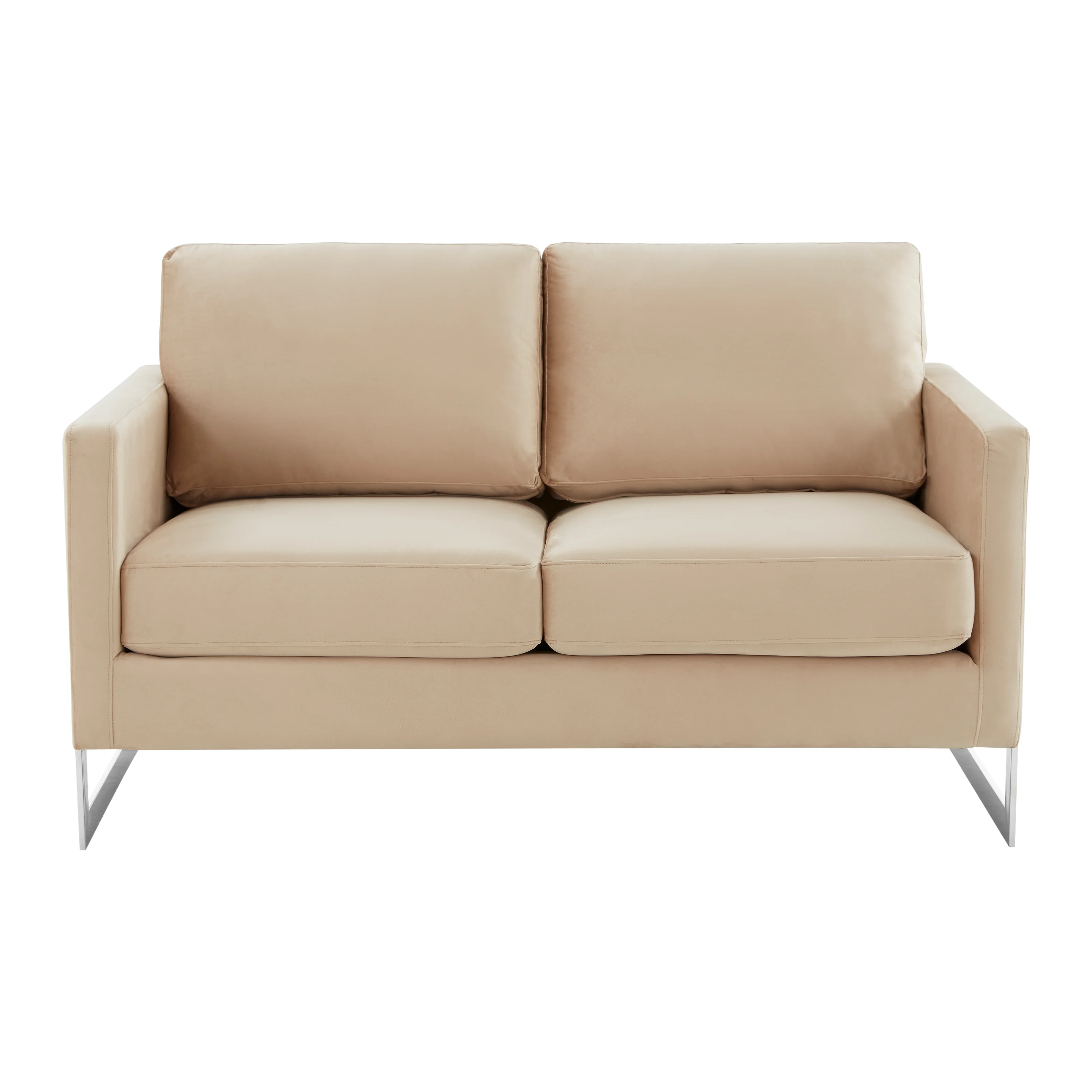 Lincoln Beige Velvet Loveseat With Chromed Frame