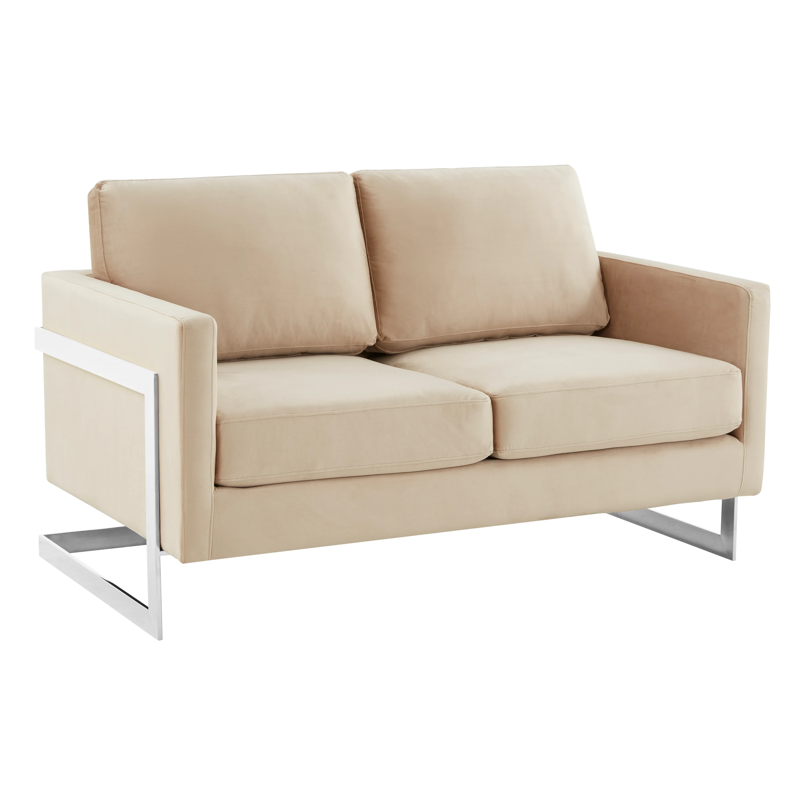 Lincoln Beige Velvet Loveseat With Chromed Frame