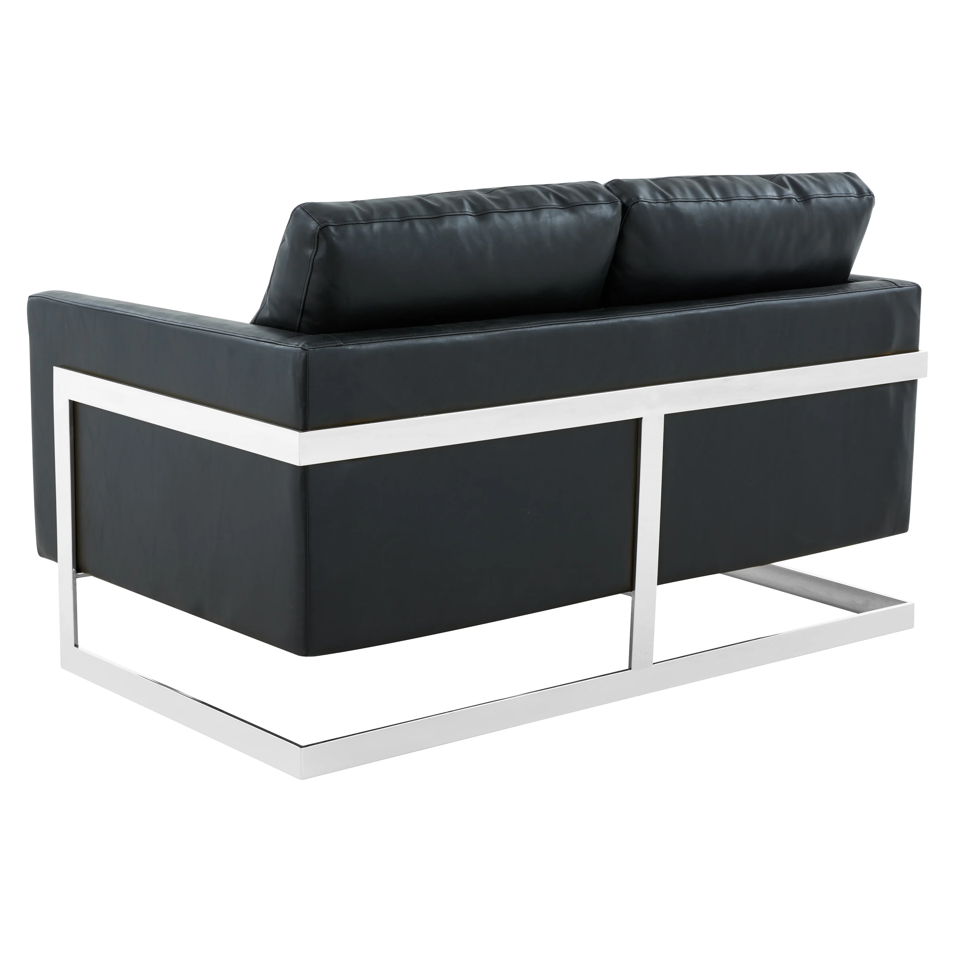 Lincoln Black Leather Loveseat With Chromed Frame