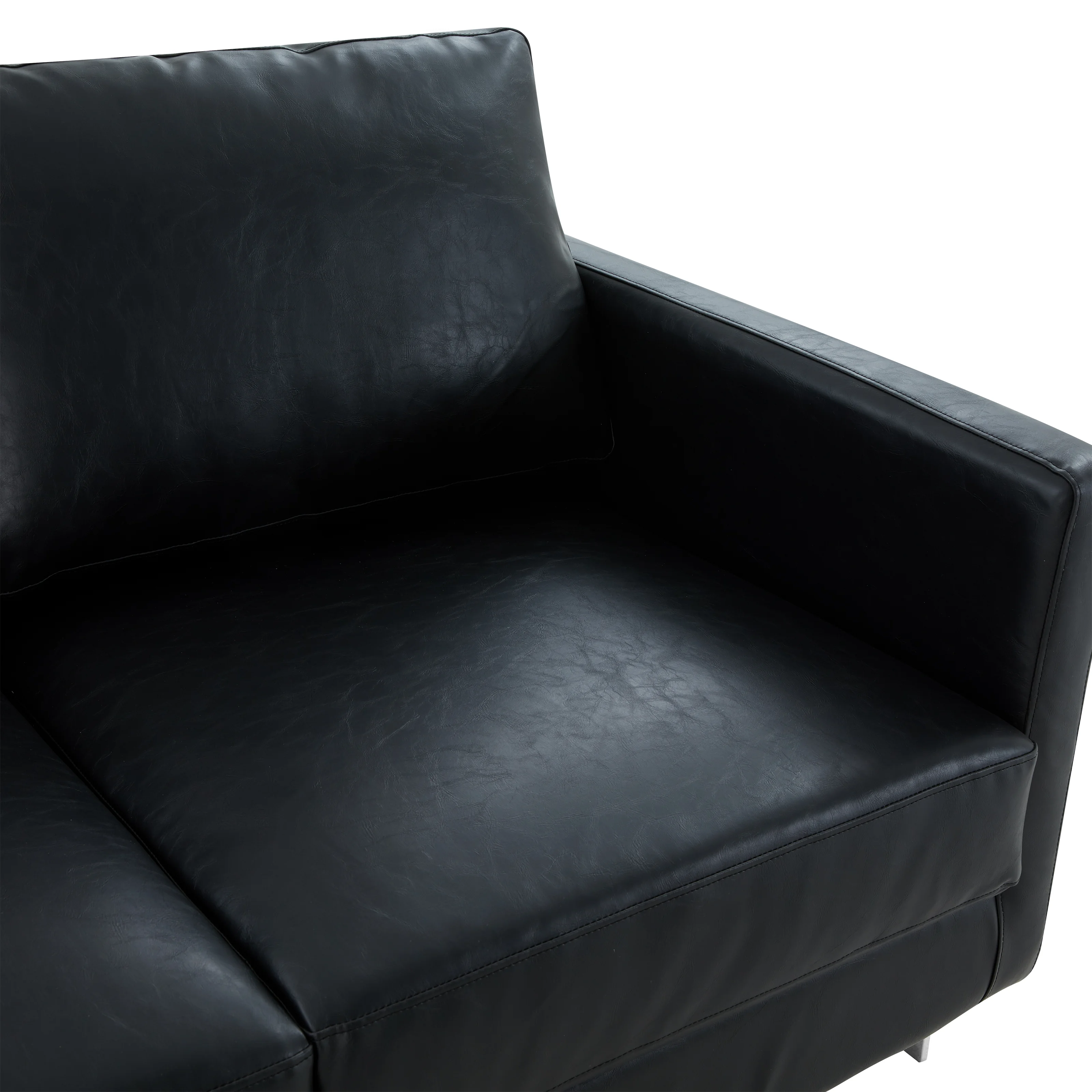 Lincoln Black Leather Loveseat With Chromed Frame