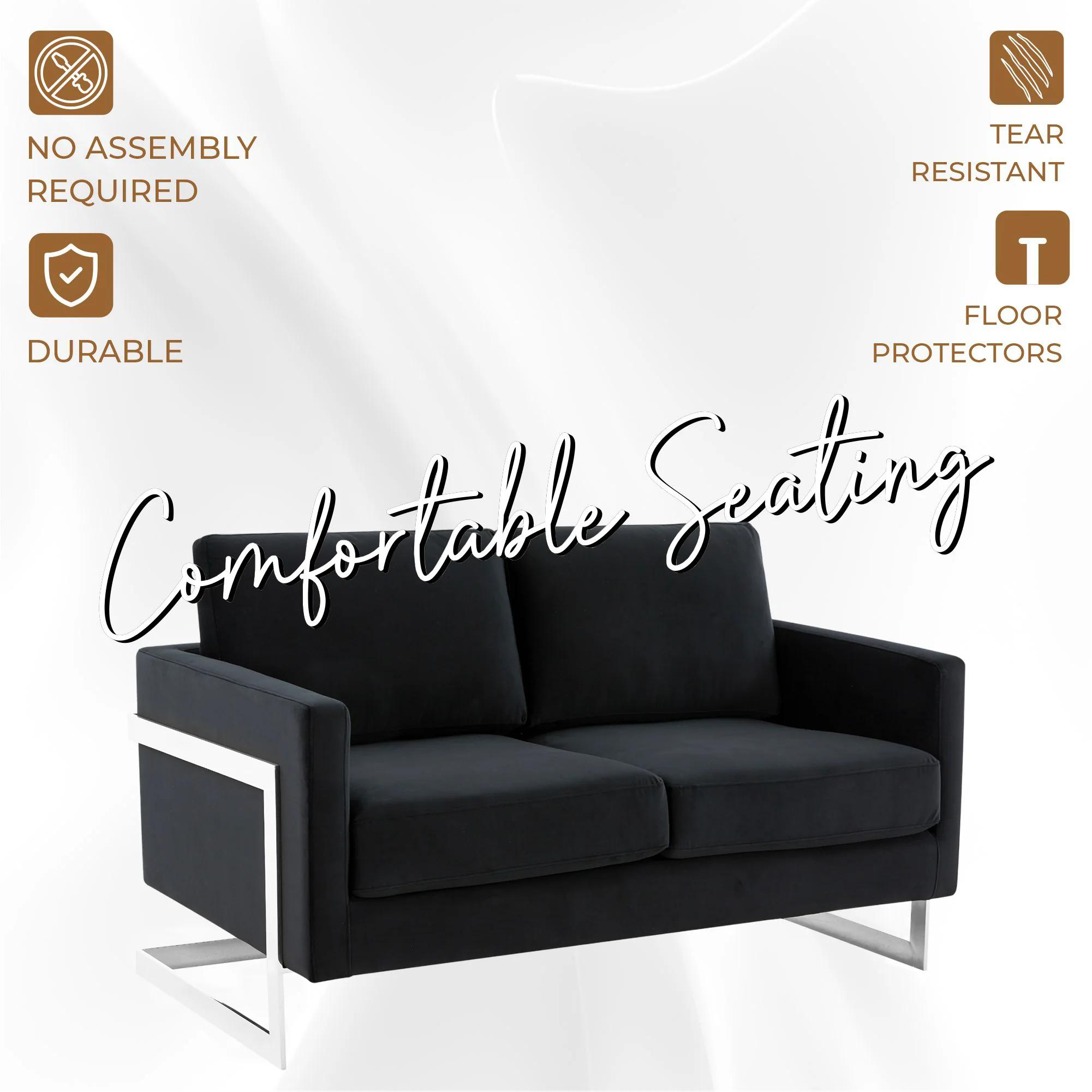 Lincoln Black Velvet Loveseat With Chromed Frame