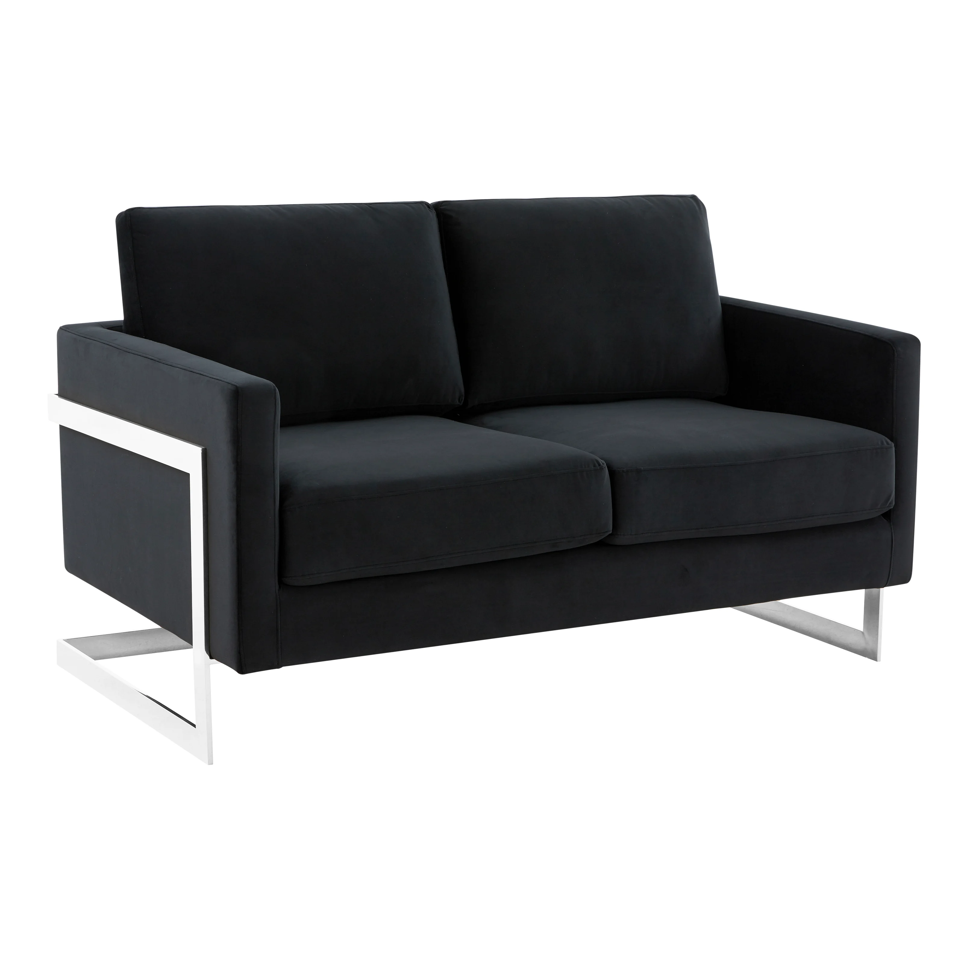 Lincoln Black Velvet Loveseat With Chromed Frame