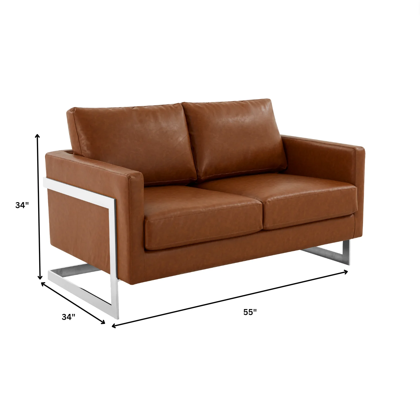 Lincoln Brown Leather Loveseat With Chromed Frame