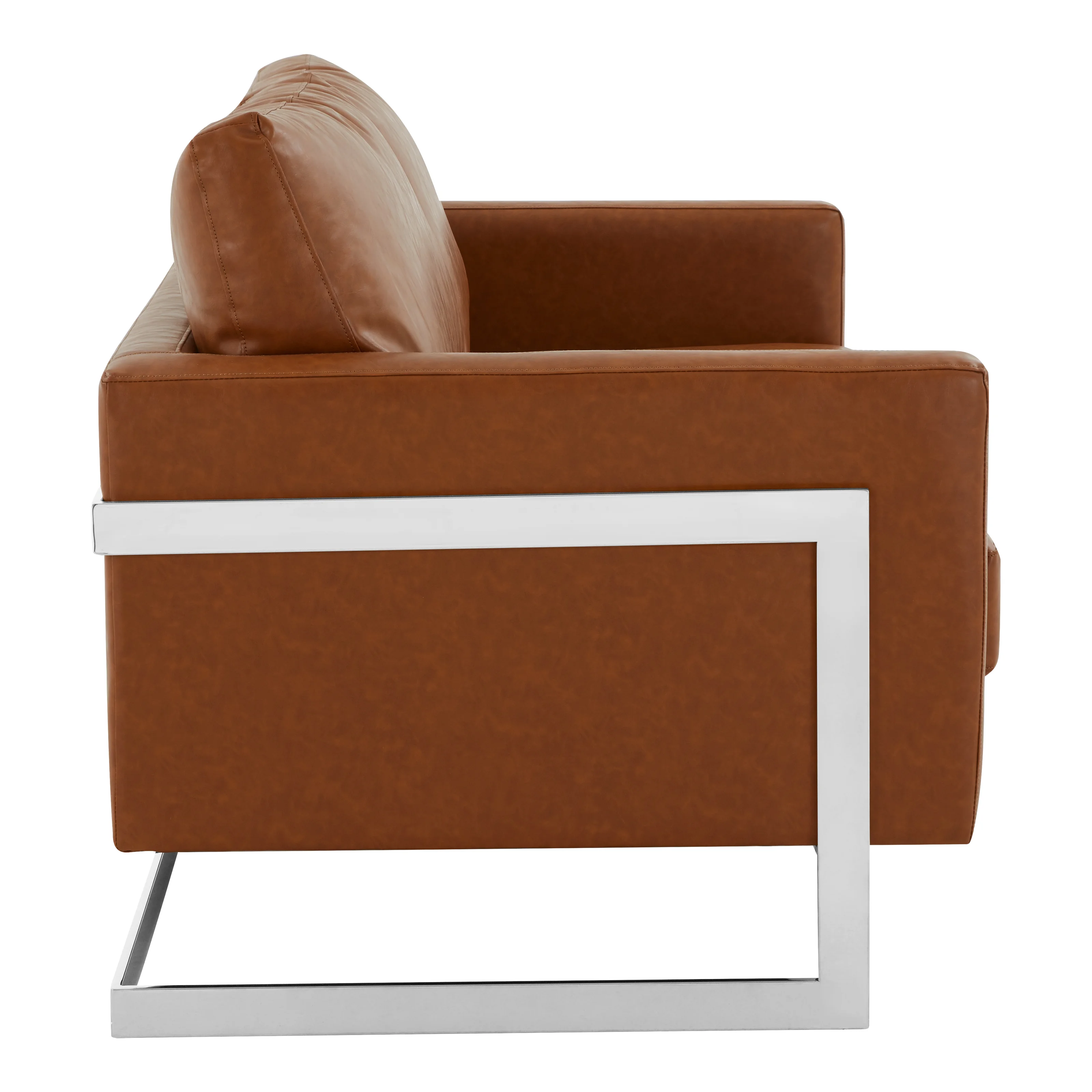 Lincoln Brown Leather Loveseat With Chromed Frame