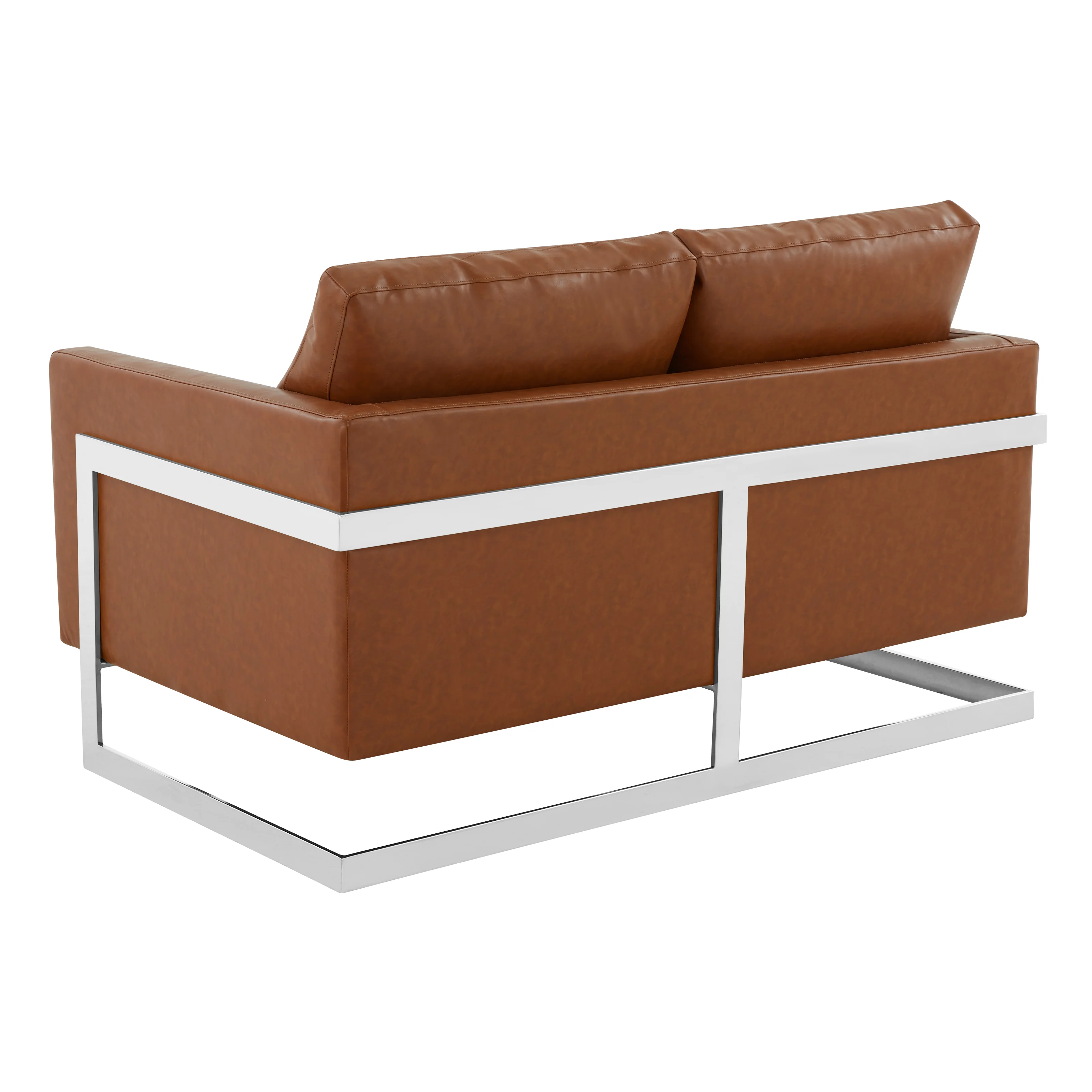 Lincoln Brown Leather Loveseat With Chromed Frame