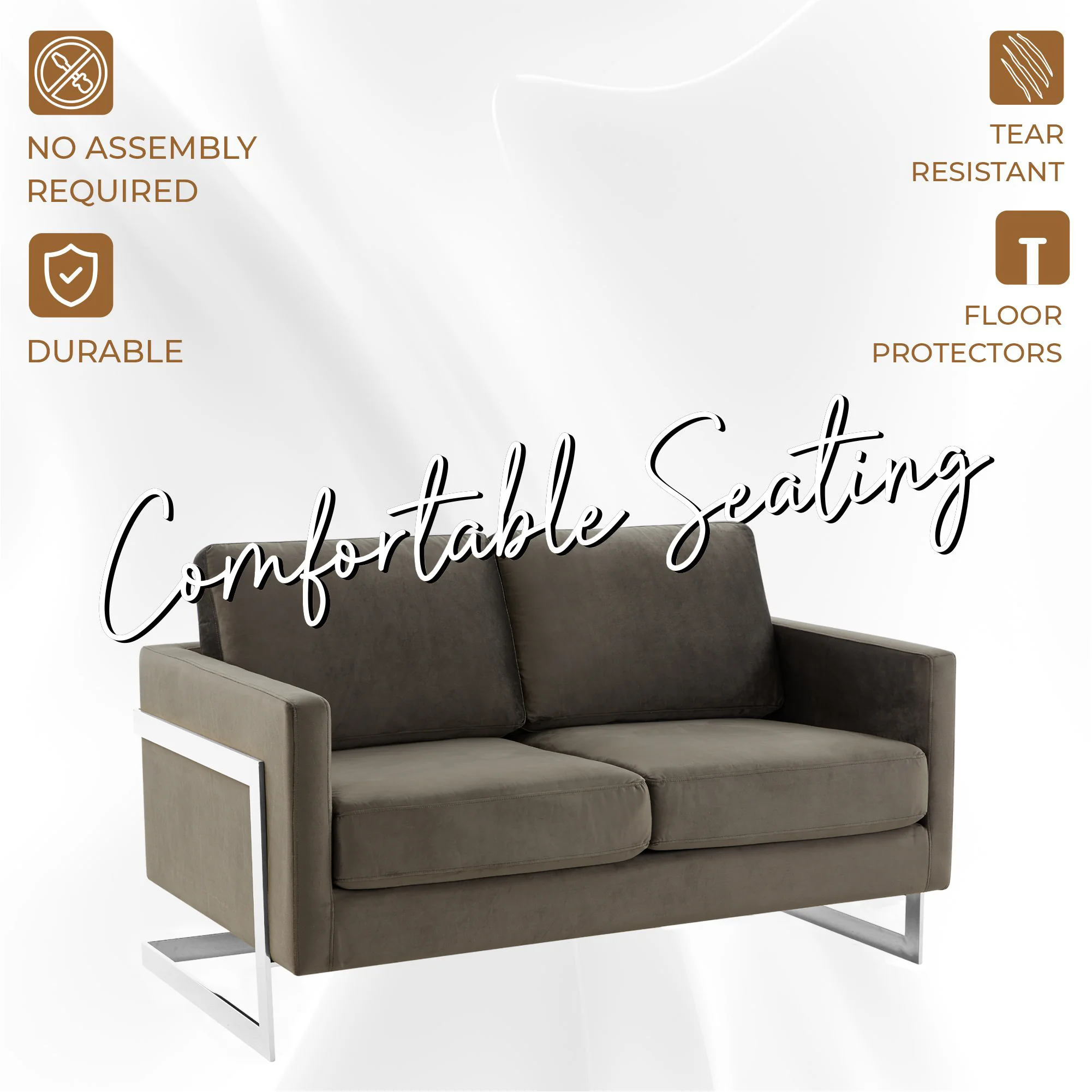 Lincoln Dark Grey Velvet Loveseat With Chromed Frame