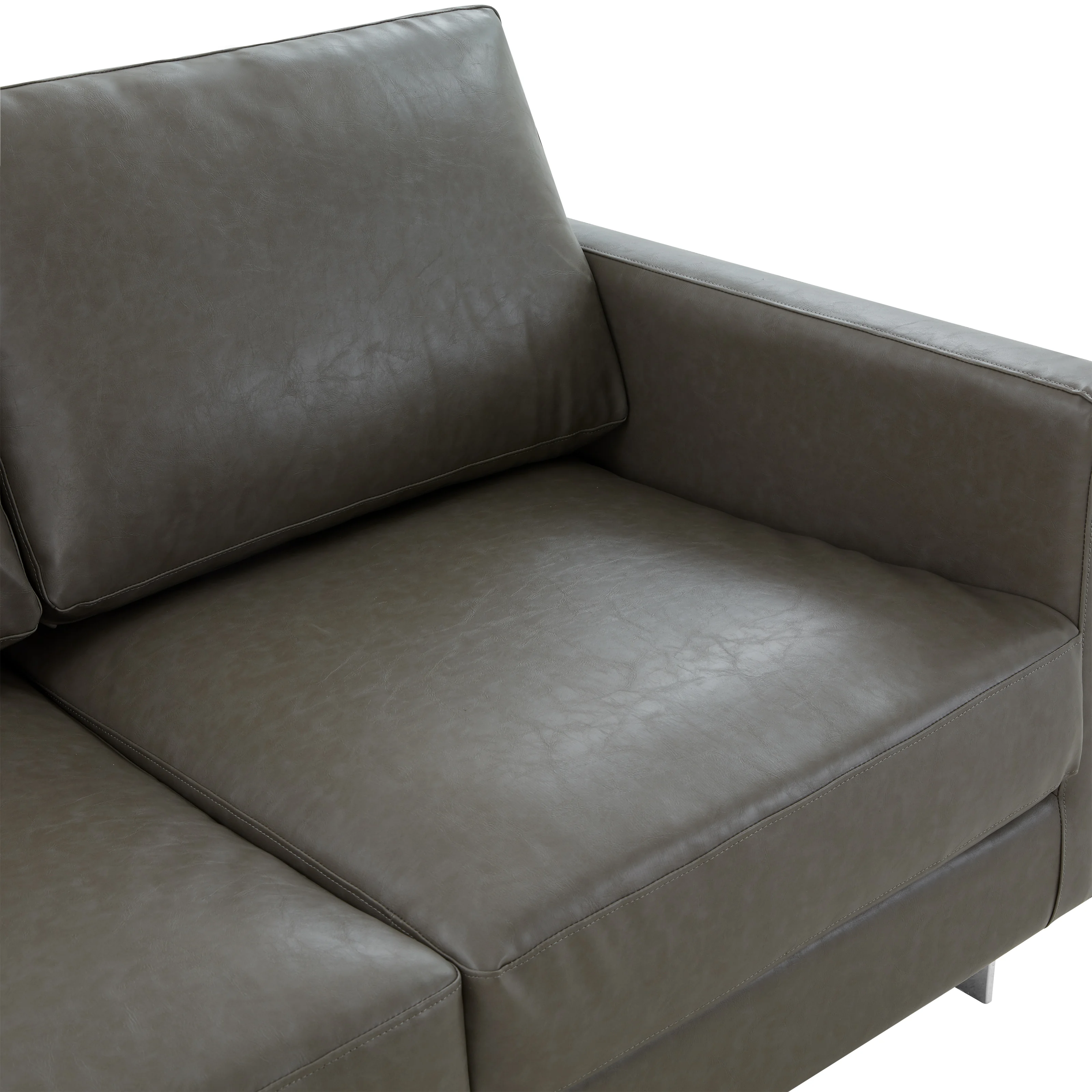 Lincoln Grey Leather Loveseat With Chromed Frame