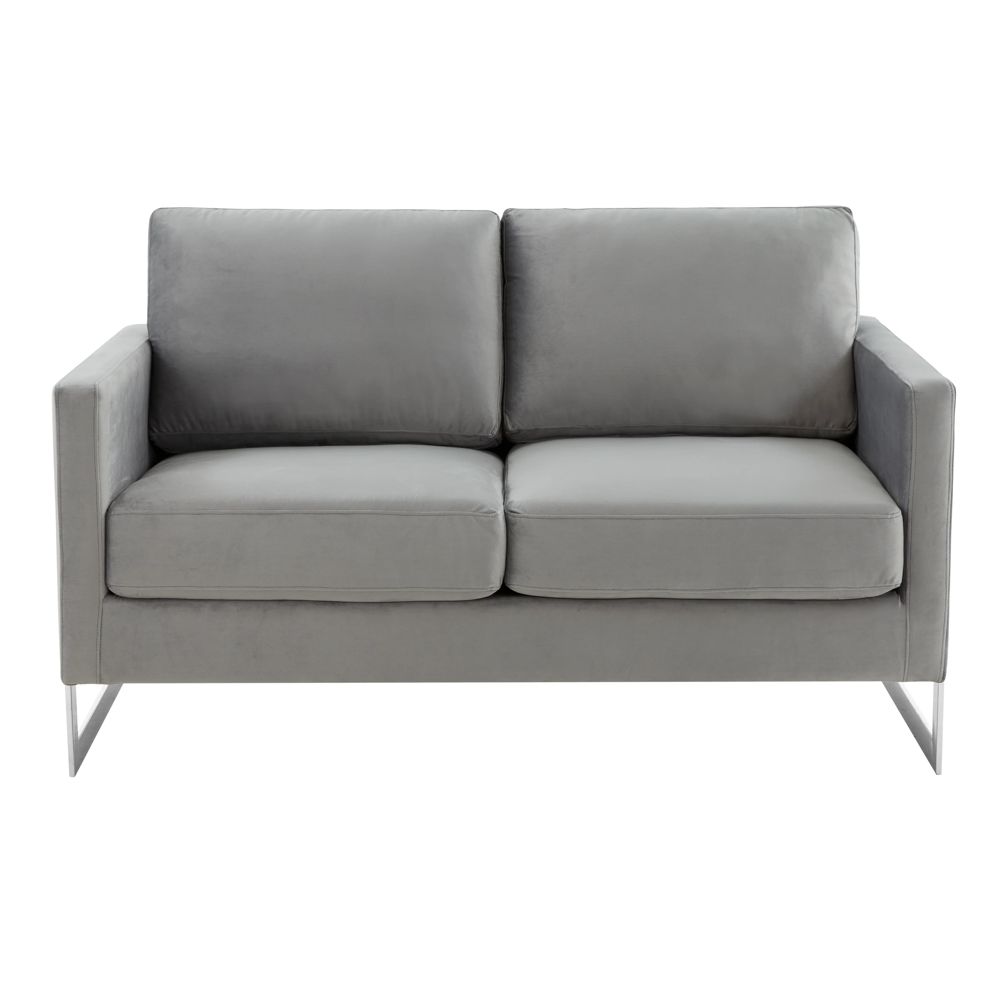 Lincoln Light Grey Velvet Loveseat With Chromed Frame