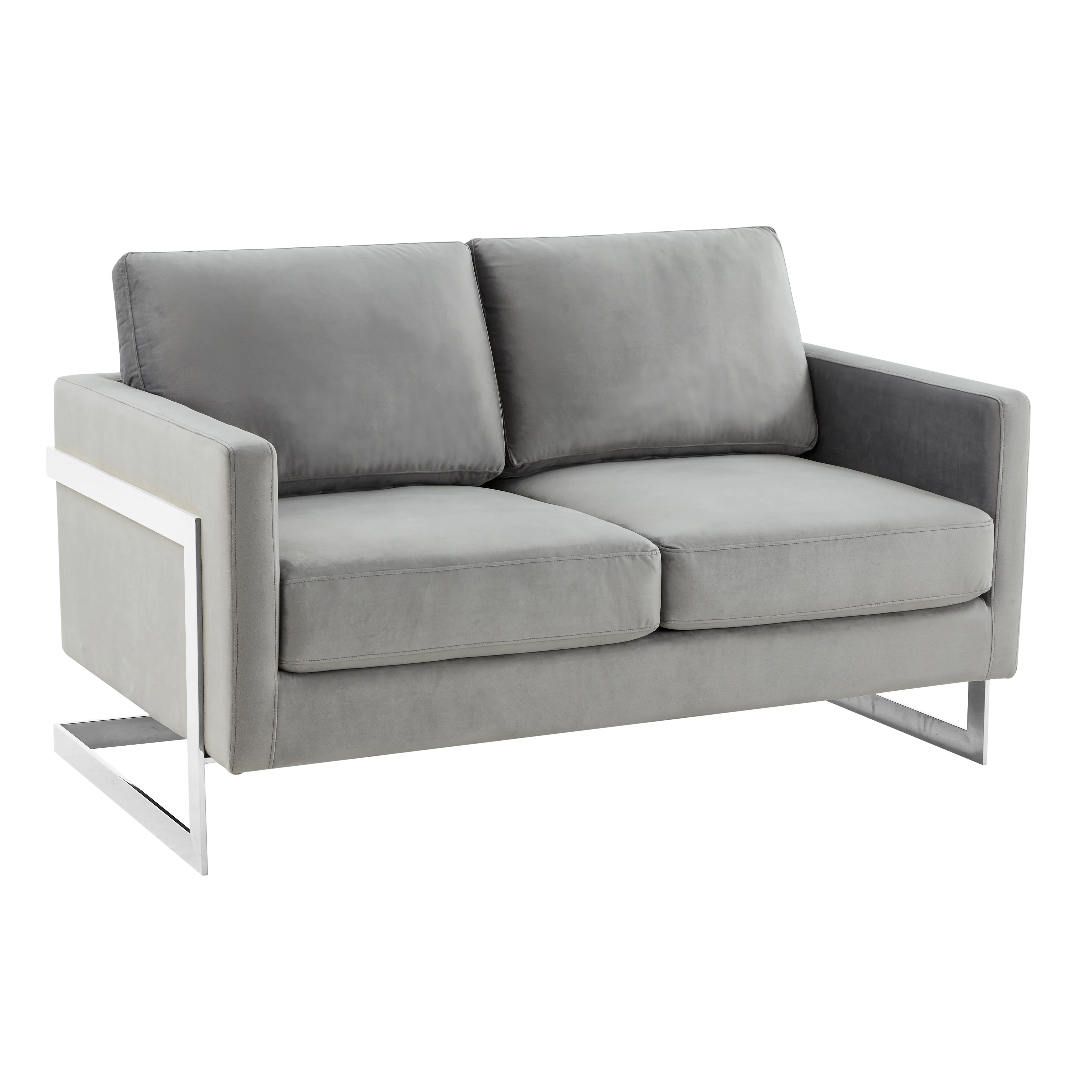 Lincoln Light Grey Velvet Loveseat With Chromed Frame