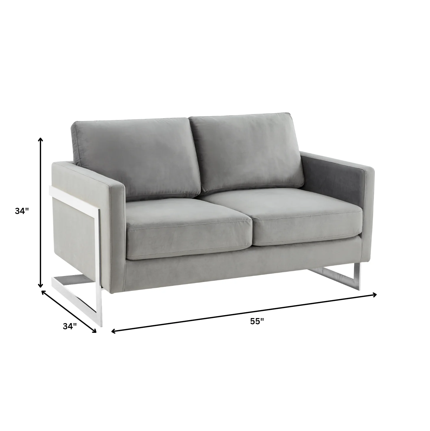 Lincoln Light Grey Velvet Loveseat With Chromed Frame