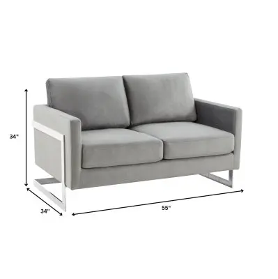 Lincoln Light Grey Velvet Loveseat With Chromed Frame