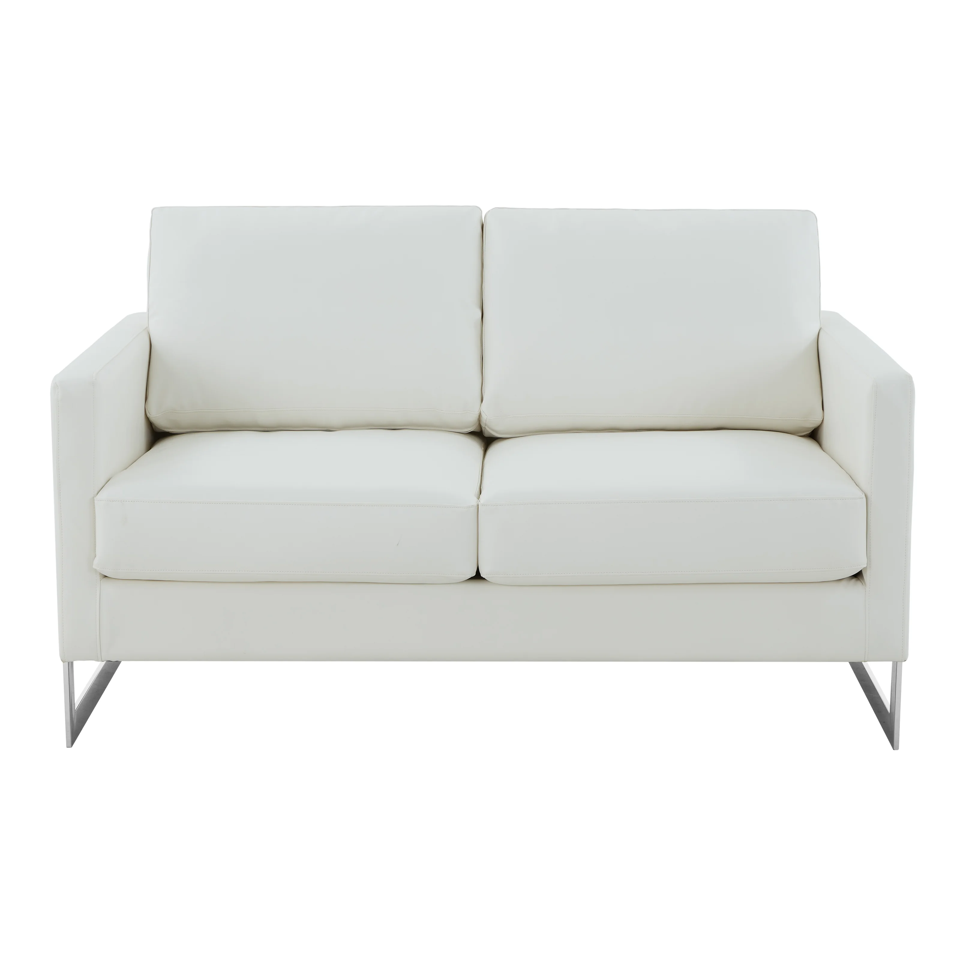 Lincoln White Leather Loveseat With Chromed Frame