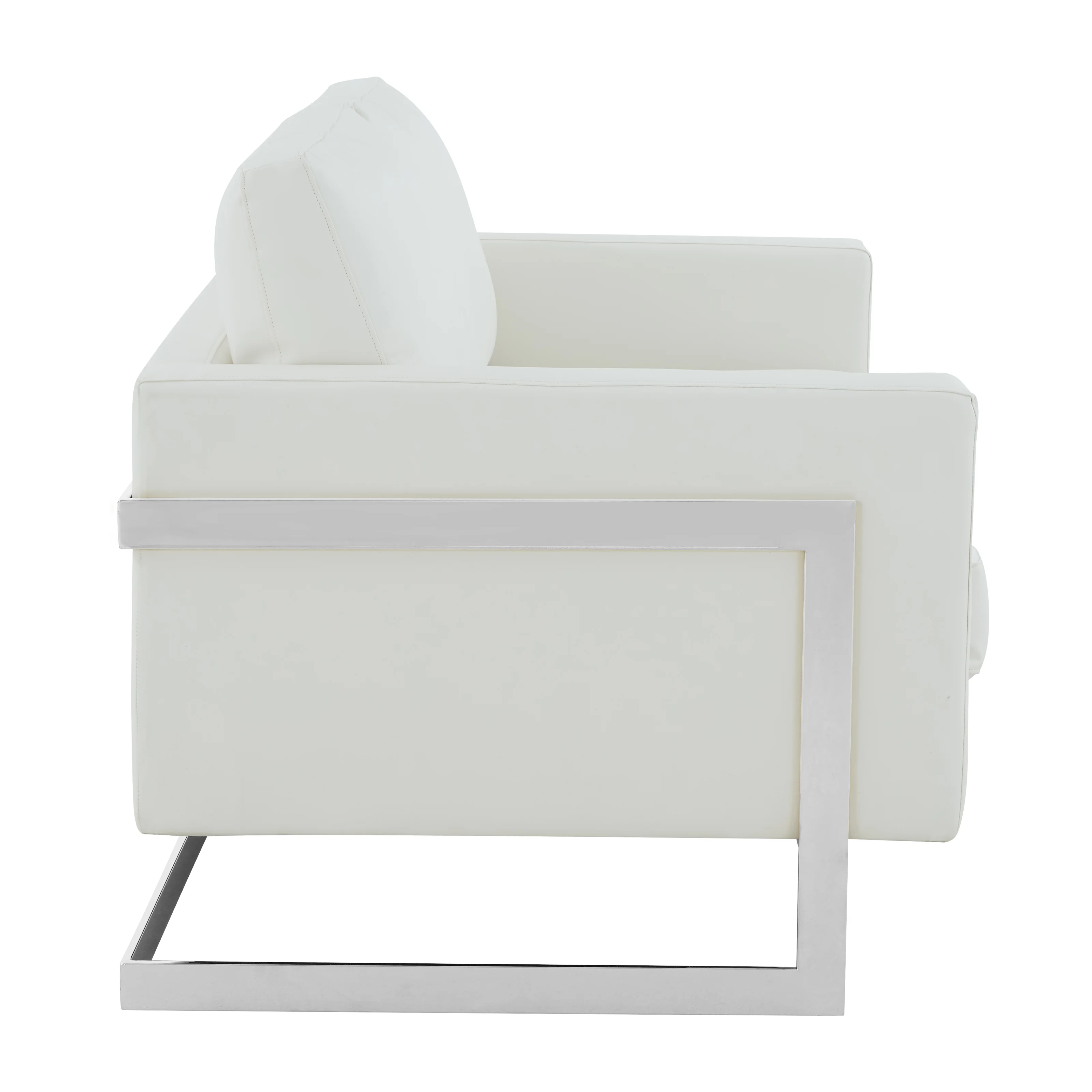 Lincoln White Leather Loveseat With Chromed Frame